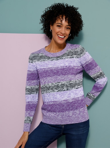 Pullover met ronde hals in streepjesdessin - lila/lavendel gedessineerd
