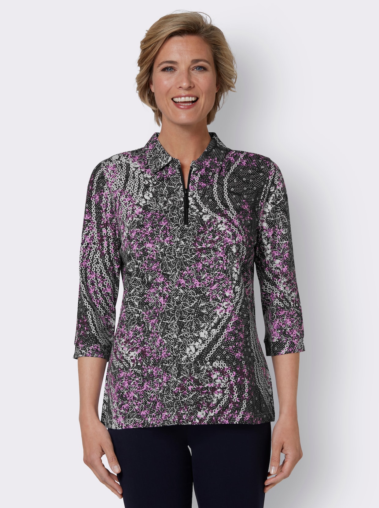 Poloshirt - orchidee/zwart geprint