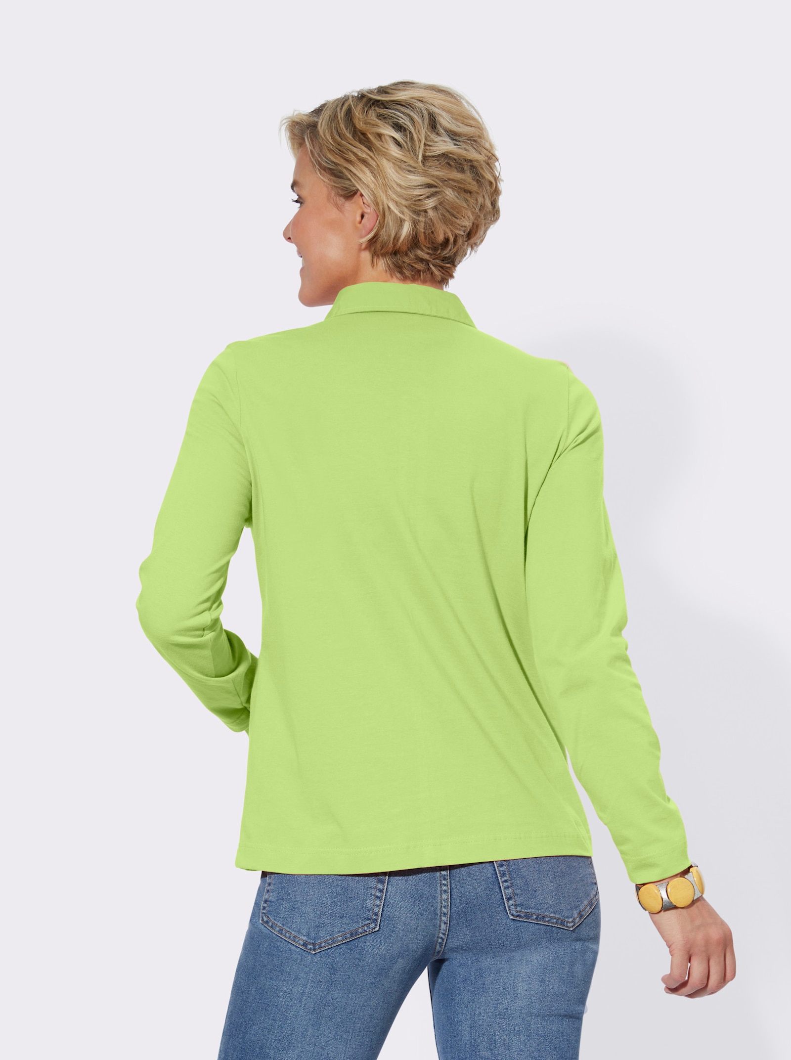 Poloshirt met lange mouwen van puur katoen - pistache