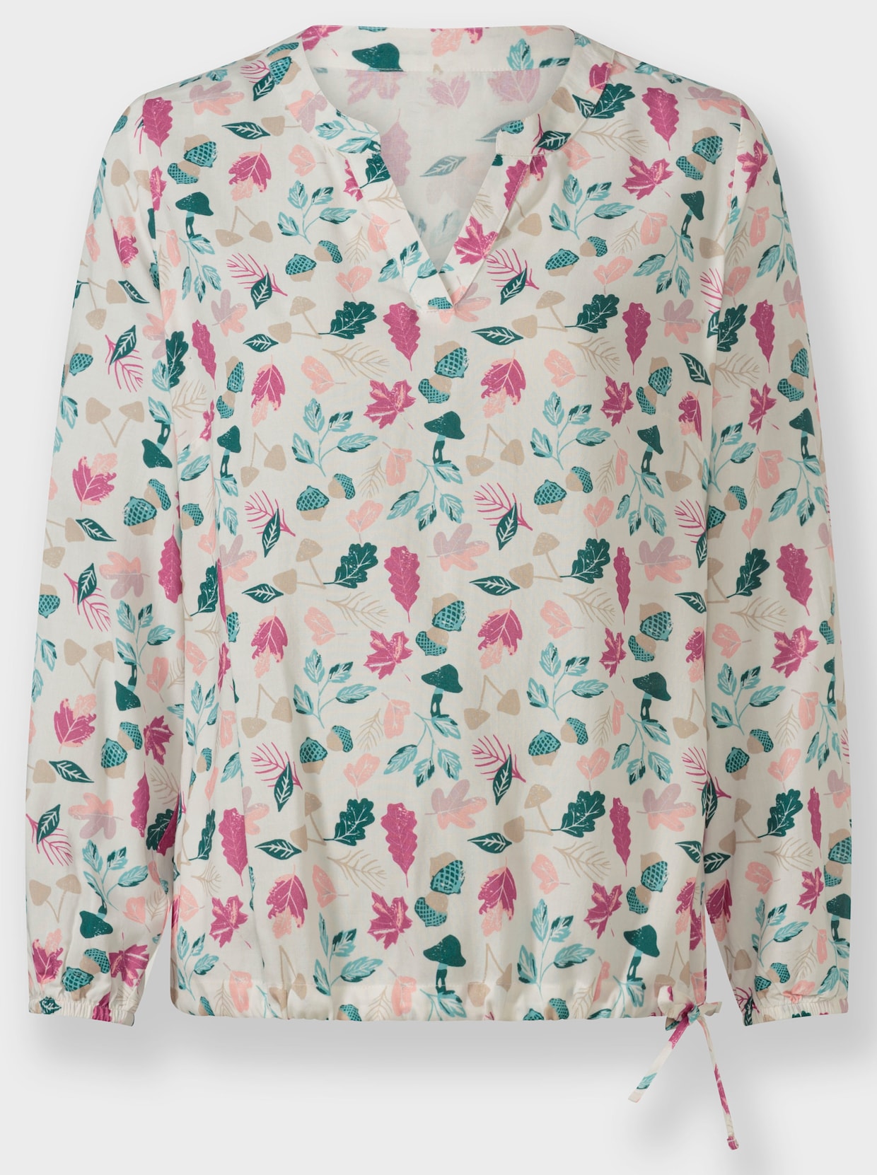 Schlupf-Bluse - ecru-ozean-bedruckt