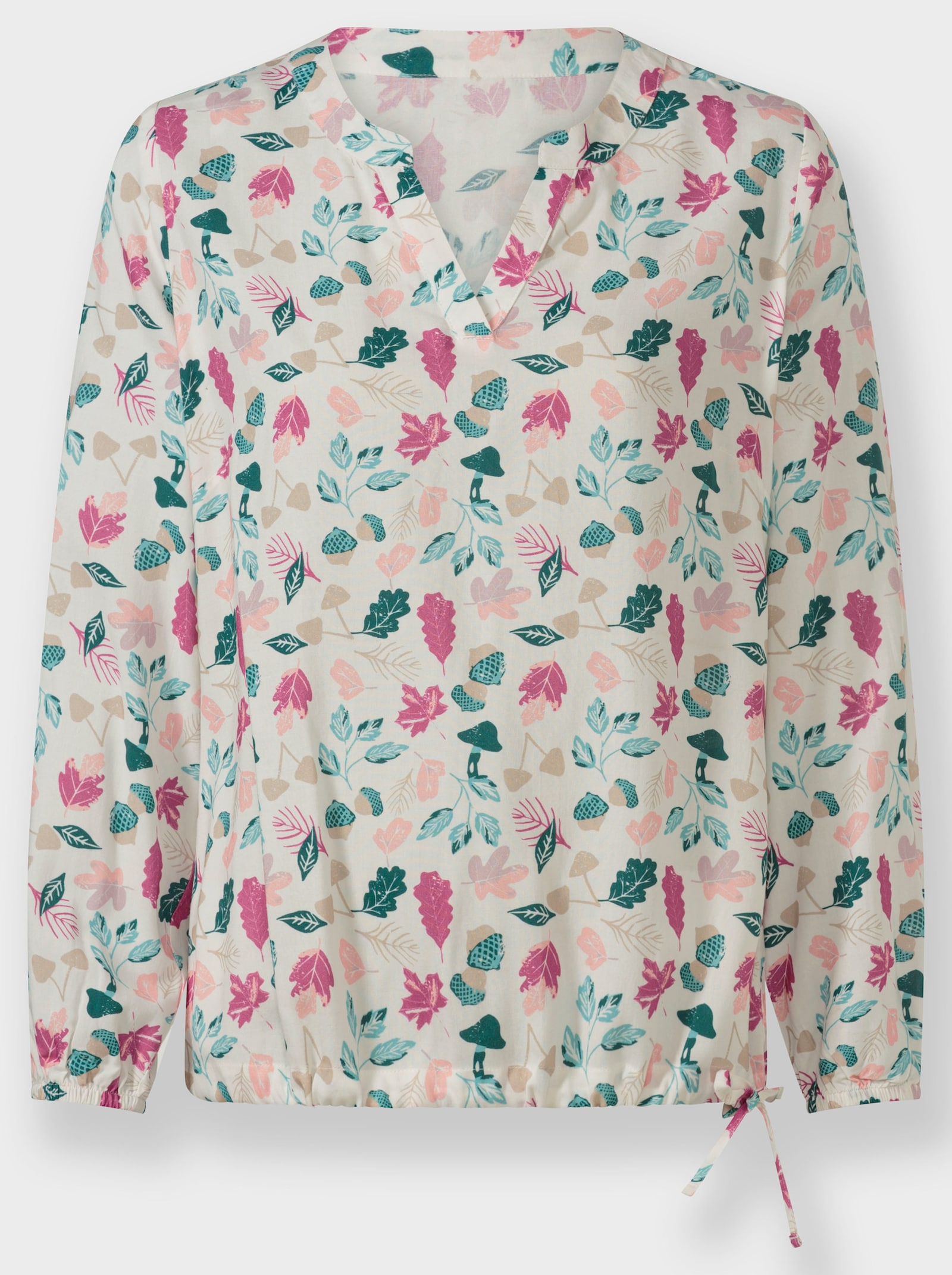 Comfortblouse met bladerprint - ecru/oceaan bedrukt