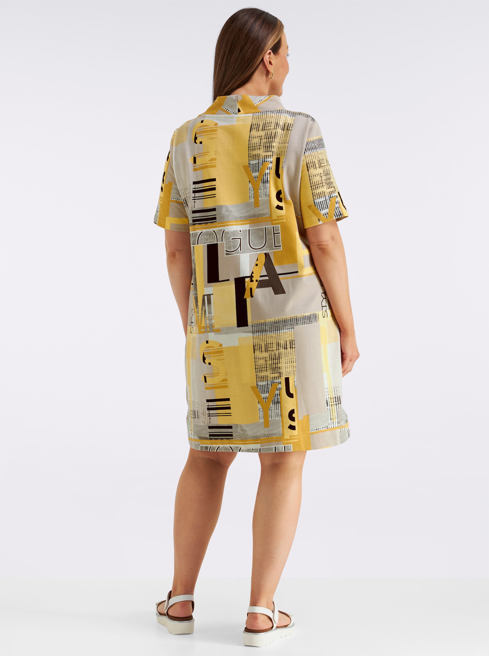 Jerseykleid mit Lettering-Print - ocker-sand-bedruckt