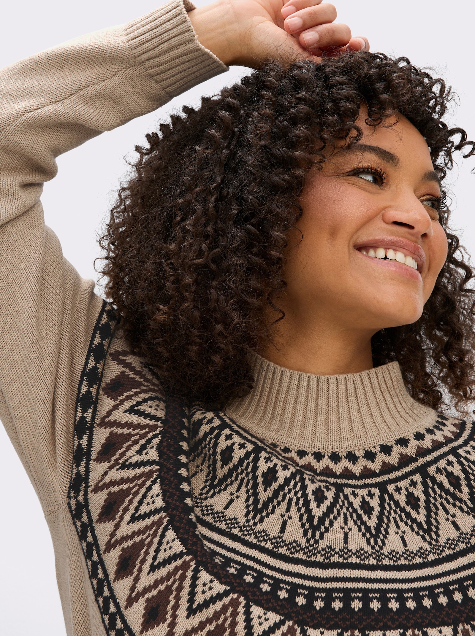 sheego Jacquardpullover im Norweger-Stil - beige-schoko-gemustert