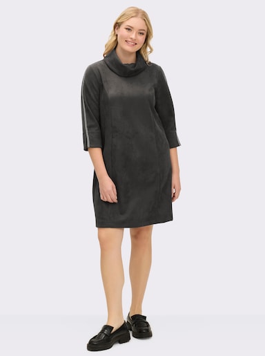 sheego A-Linien-Kleid in Veloursleder-Optik - graphit