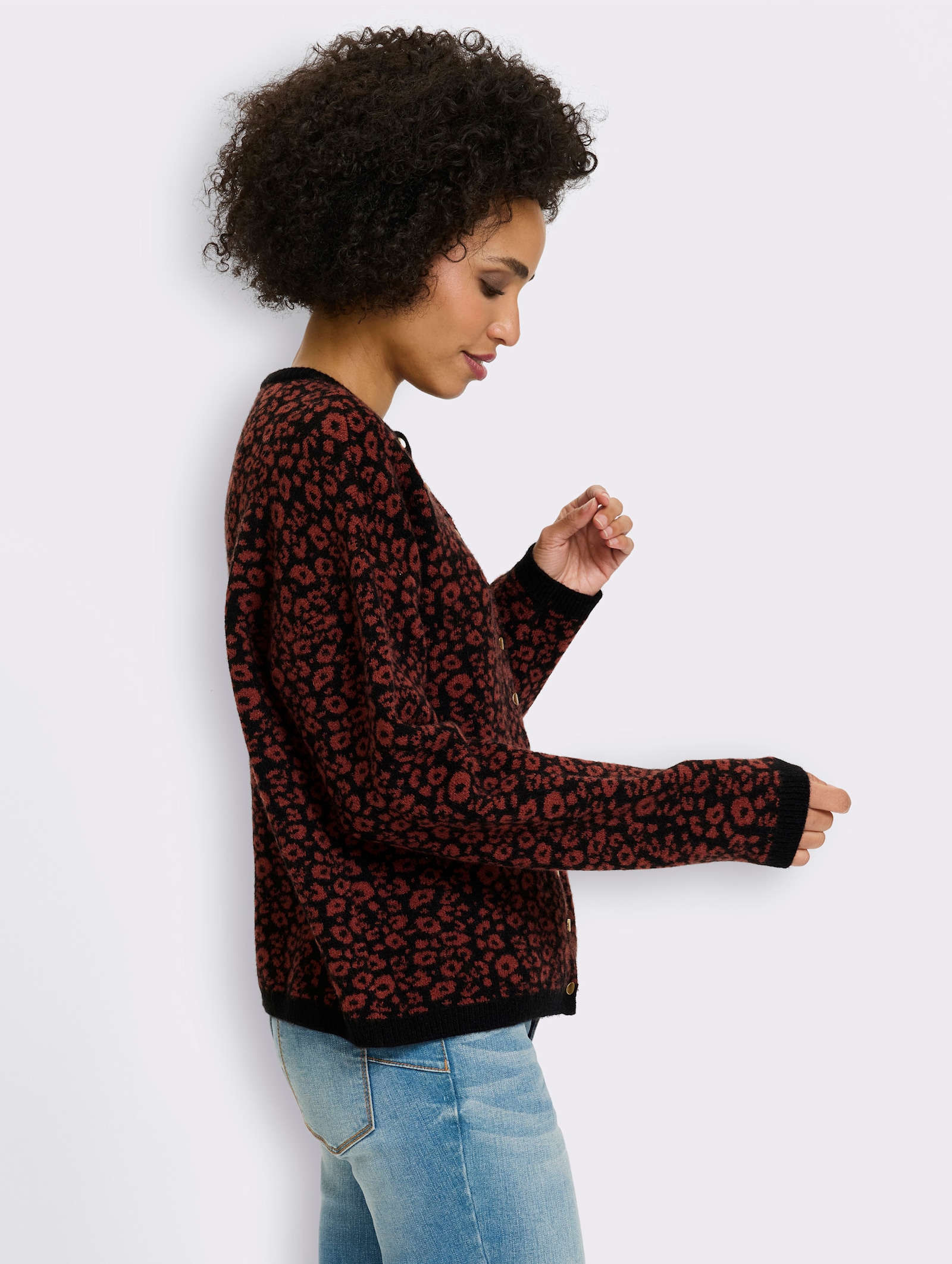 heine Vest van jacquard met luipaardpatroon - zwart/roodbruin gedessineerd