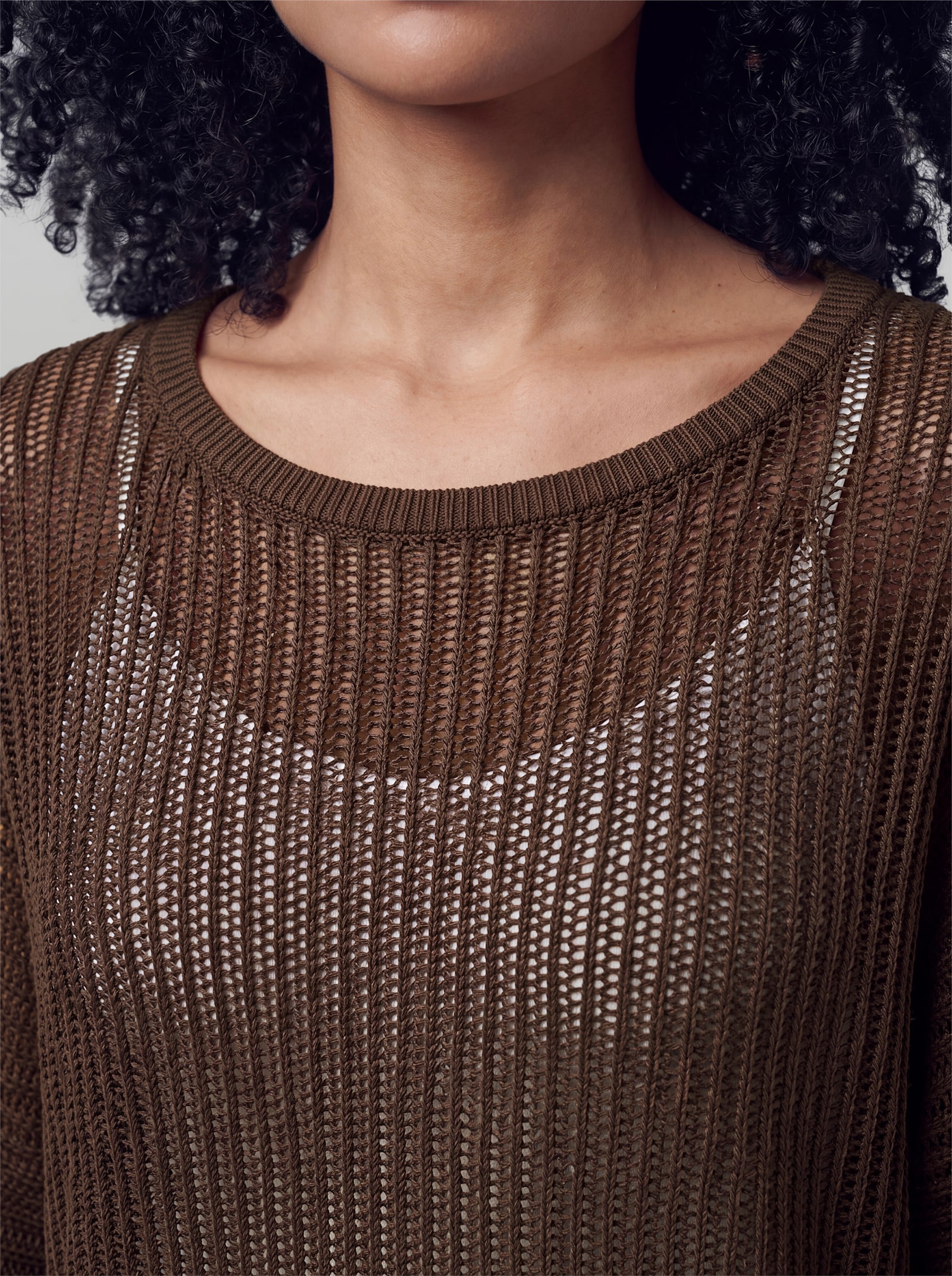 heine Ajourpullover mit weitem Ausschnitt - schoko