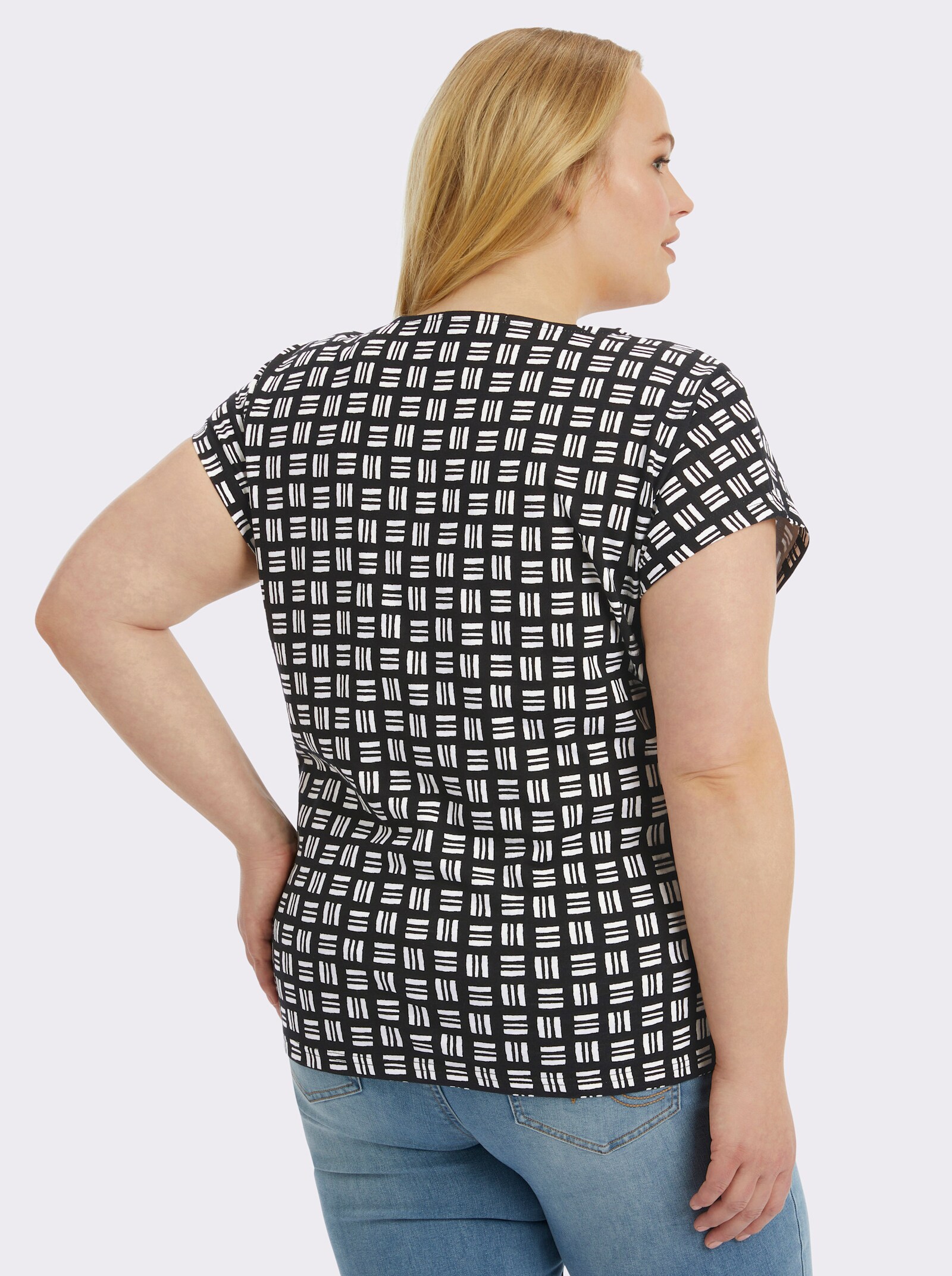 Print-Shirt aus reiner Baumwolle - schwarz-ecru-bedruckt