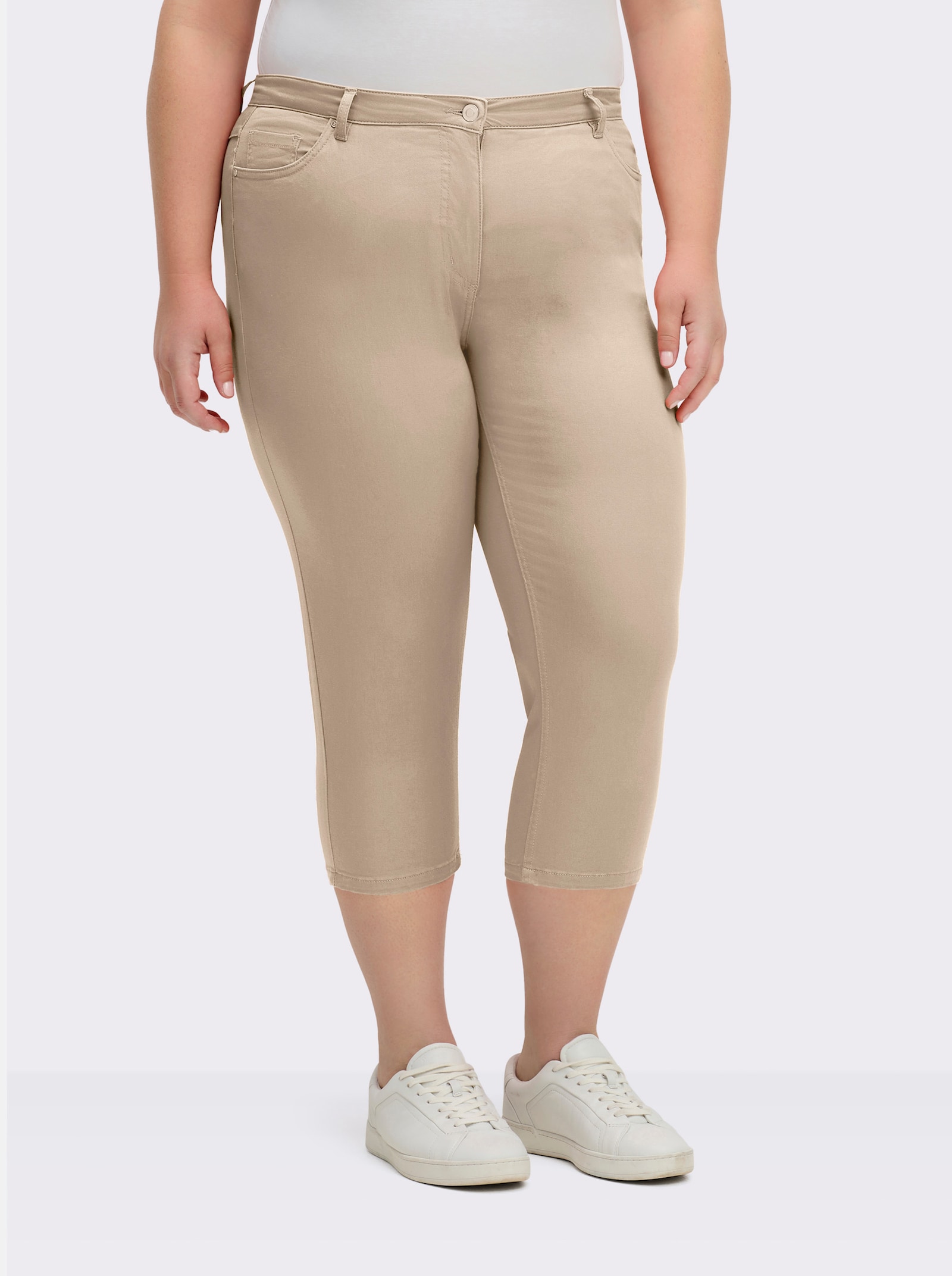 3/4-Jeans mit Bändchen-Verzierung - beige