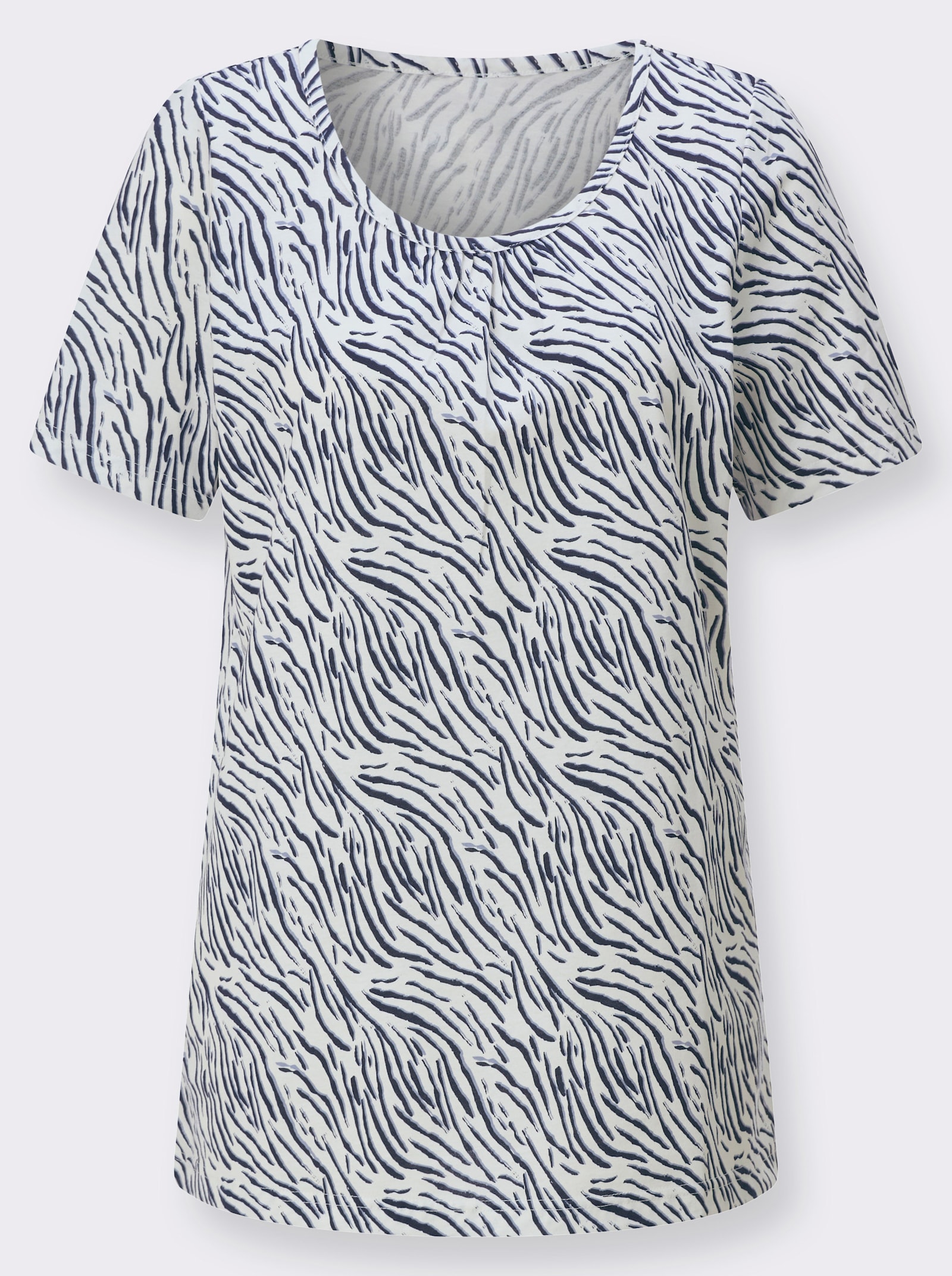 Kurzarmshirt im grafischen Druck-Muster - ecru-marine-bedruckt