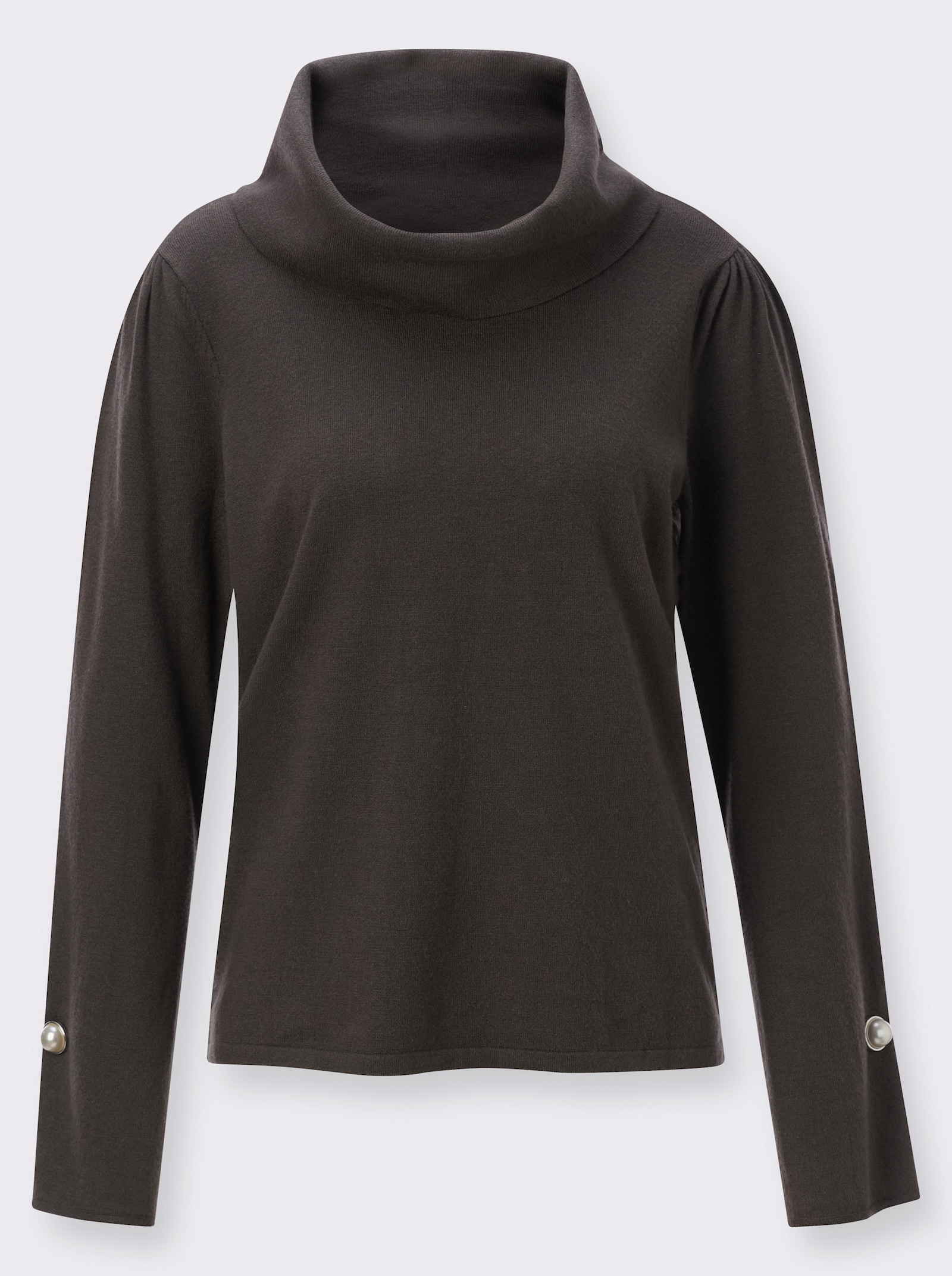 Langarm-Pullover mit halsfernem Rollkragen - graphit