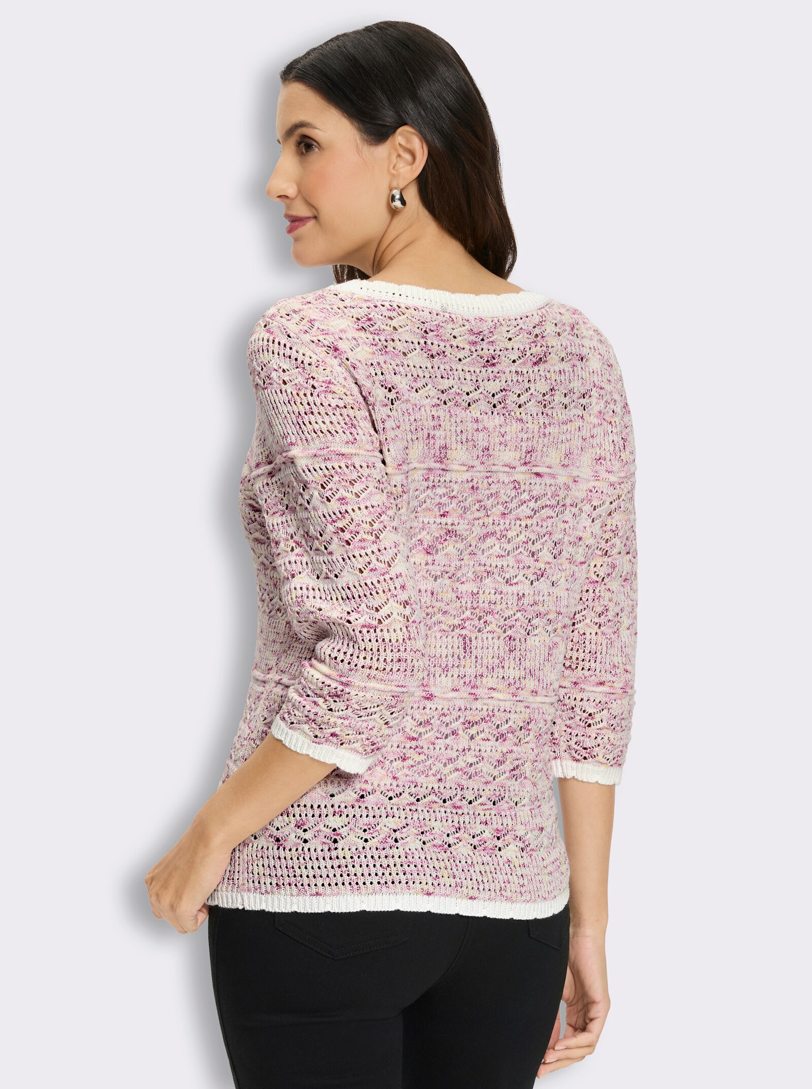 Ajour-Pullover - ecru-altrosa-gemustert