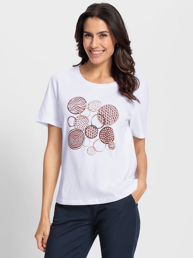 Kurzarmshirt mit platziertem Front-Druck - weiß-rotbraun-bedruckt