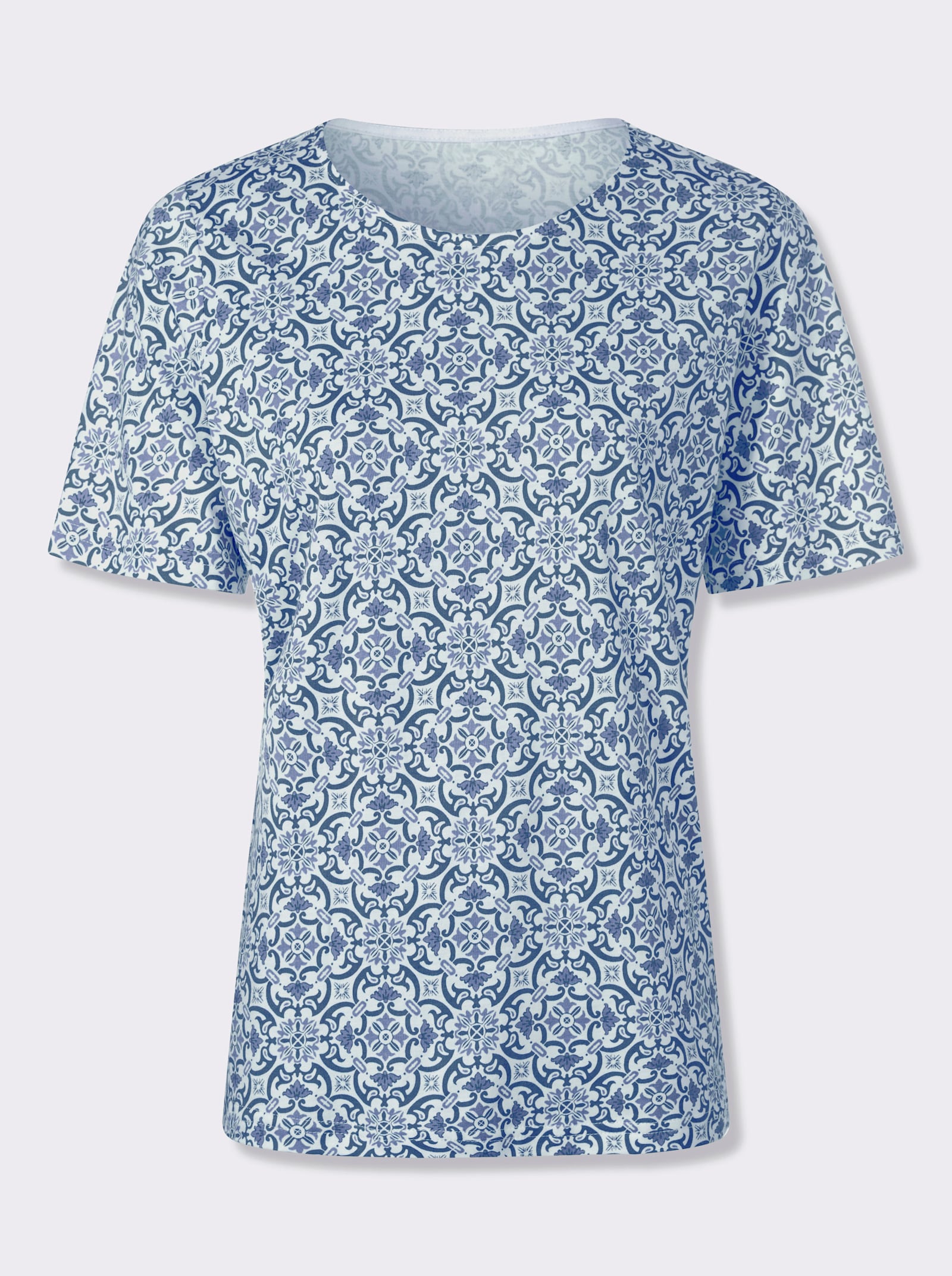 Tričko s potiskem ze směsi bavlny a modalu - ecru-džínová modrá-potisk