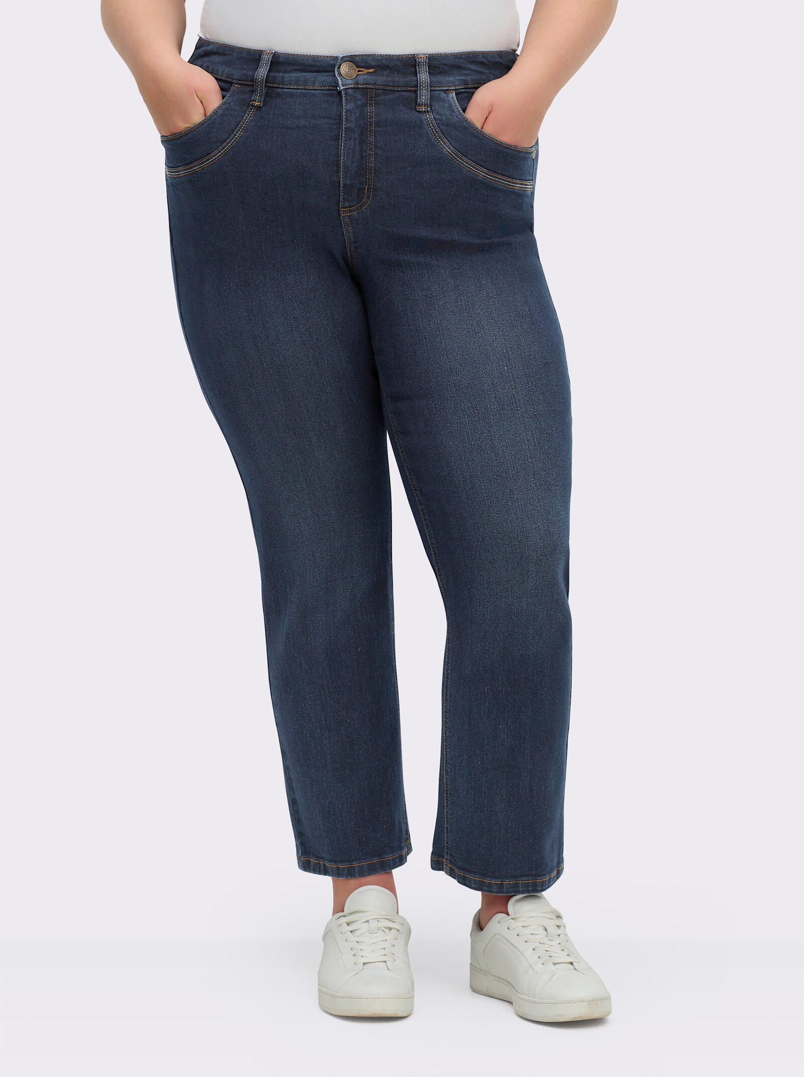 sheego Rechte jeans met knoopsgatelastiek - dark-blue