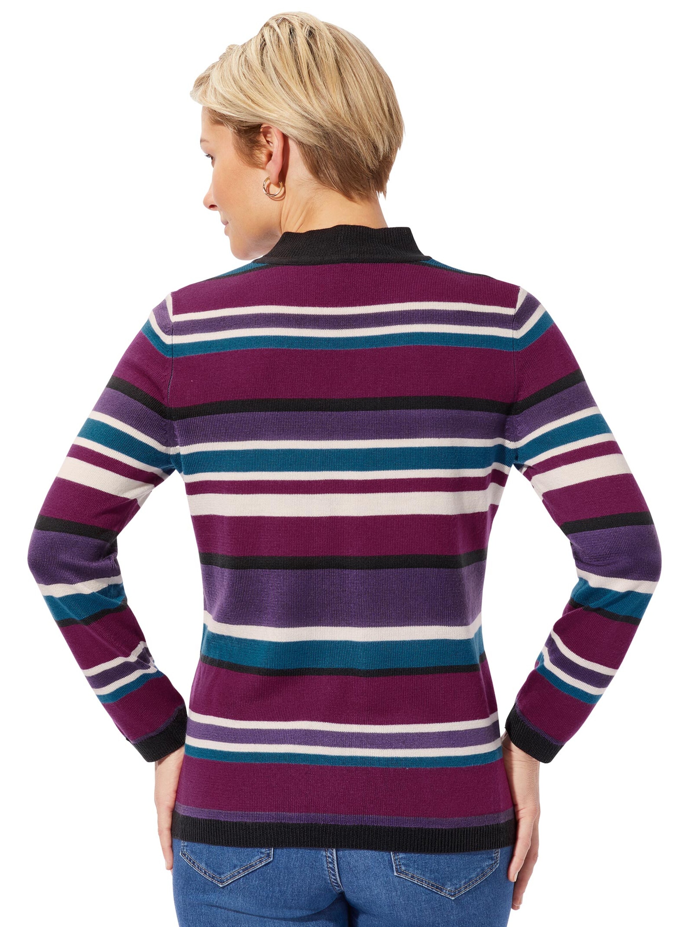 Pullover - brombeer-petrol-geringelt