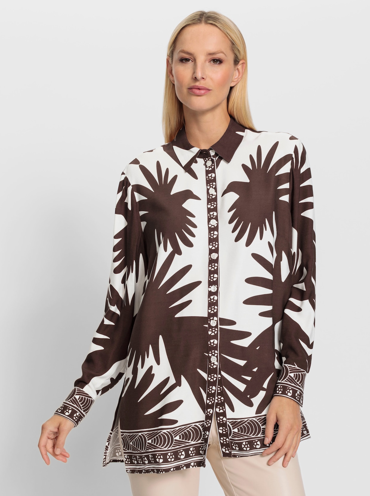 heine Blouse met lange mouwen - chocolade/wit bedrukt