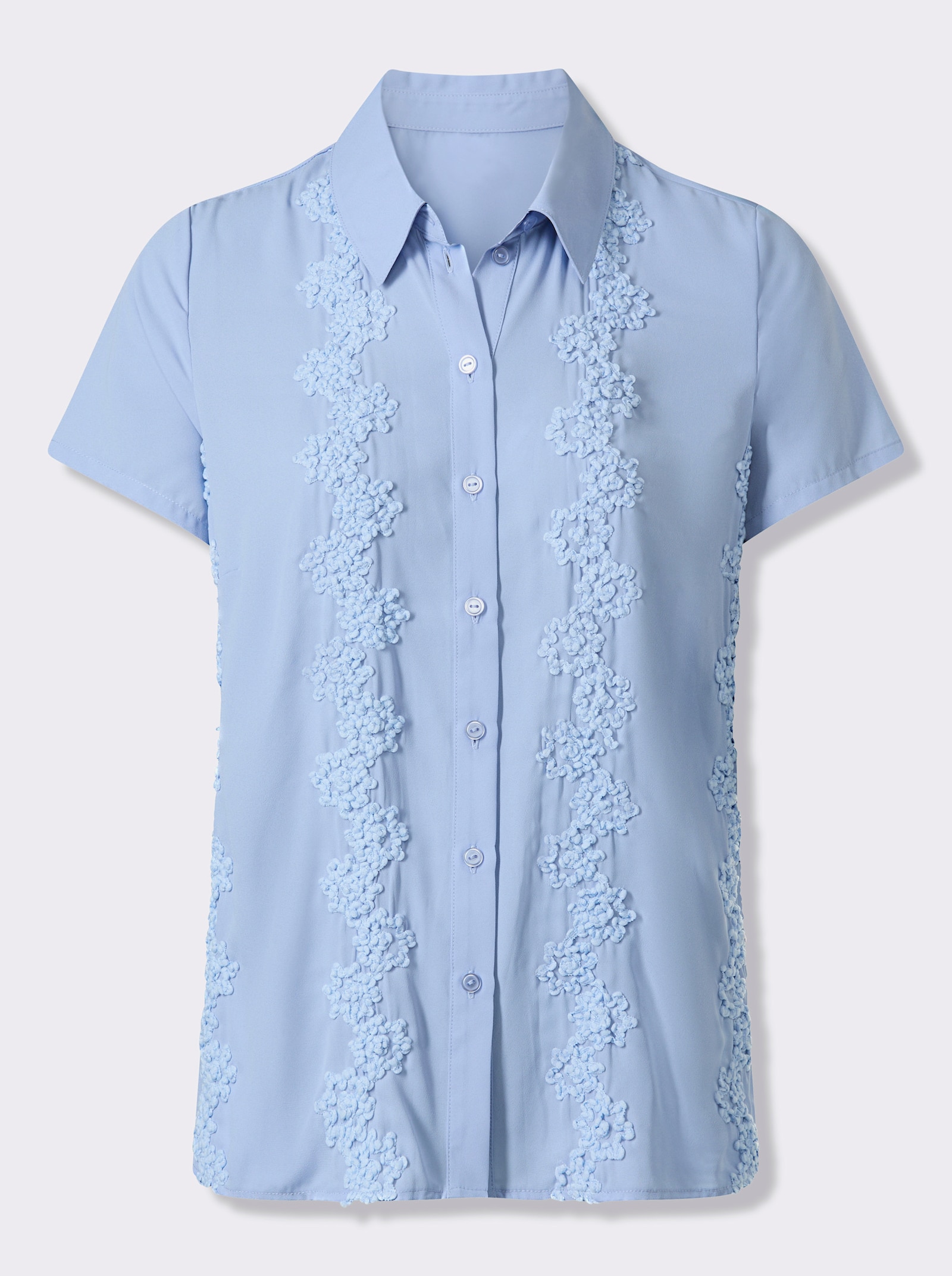 Kurzarm-Bluse mit Blüten-Stickerei - bleu