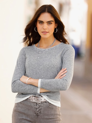 heine 2-in-1-shirt met lange mouwen en contrastkleurige boorden - grijs gemêleerd