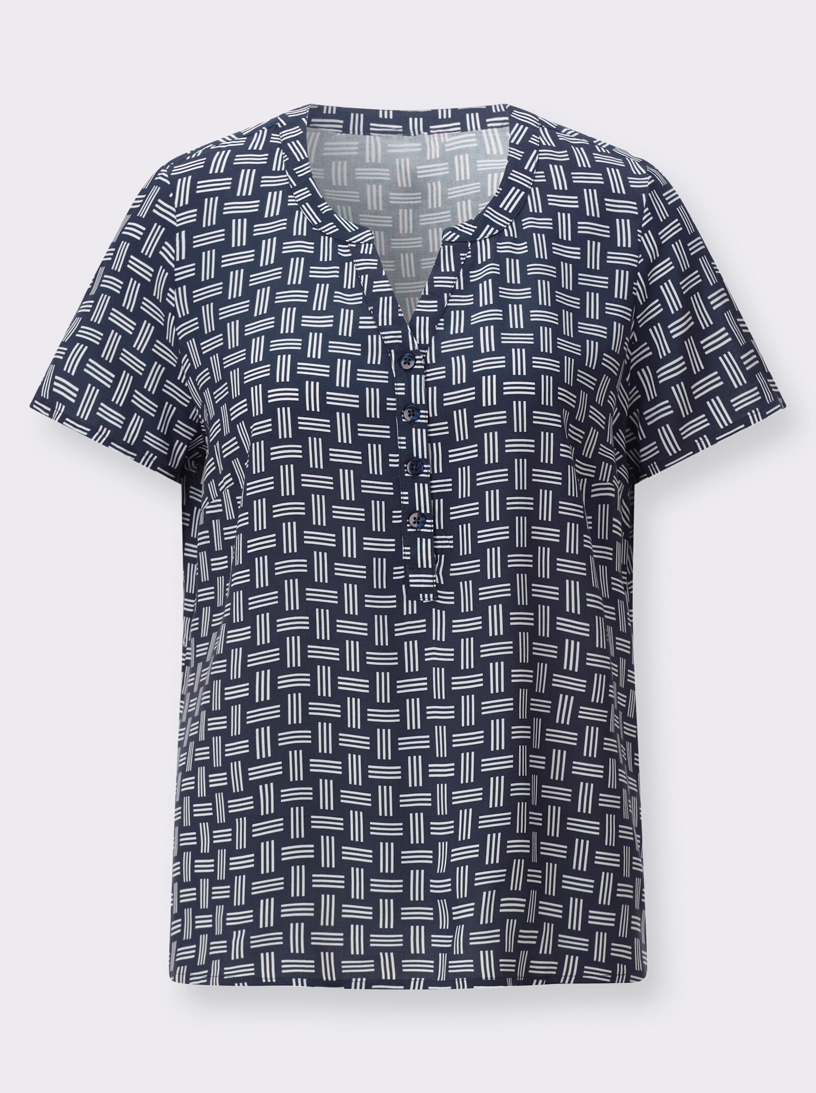 Druckbluse mit abgerundetem Saum - marine-ecru-bedruckt