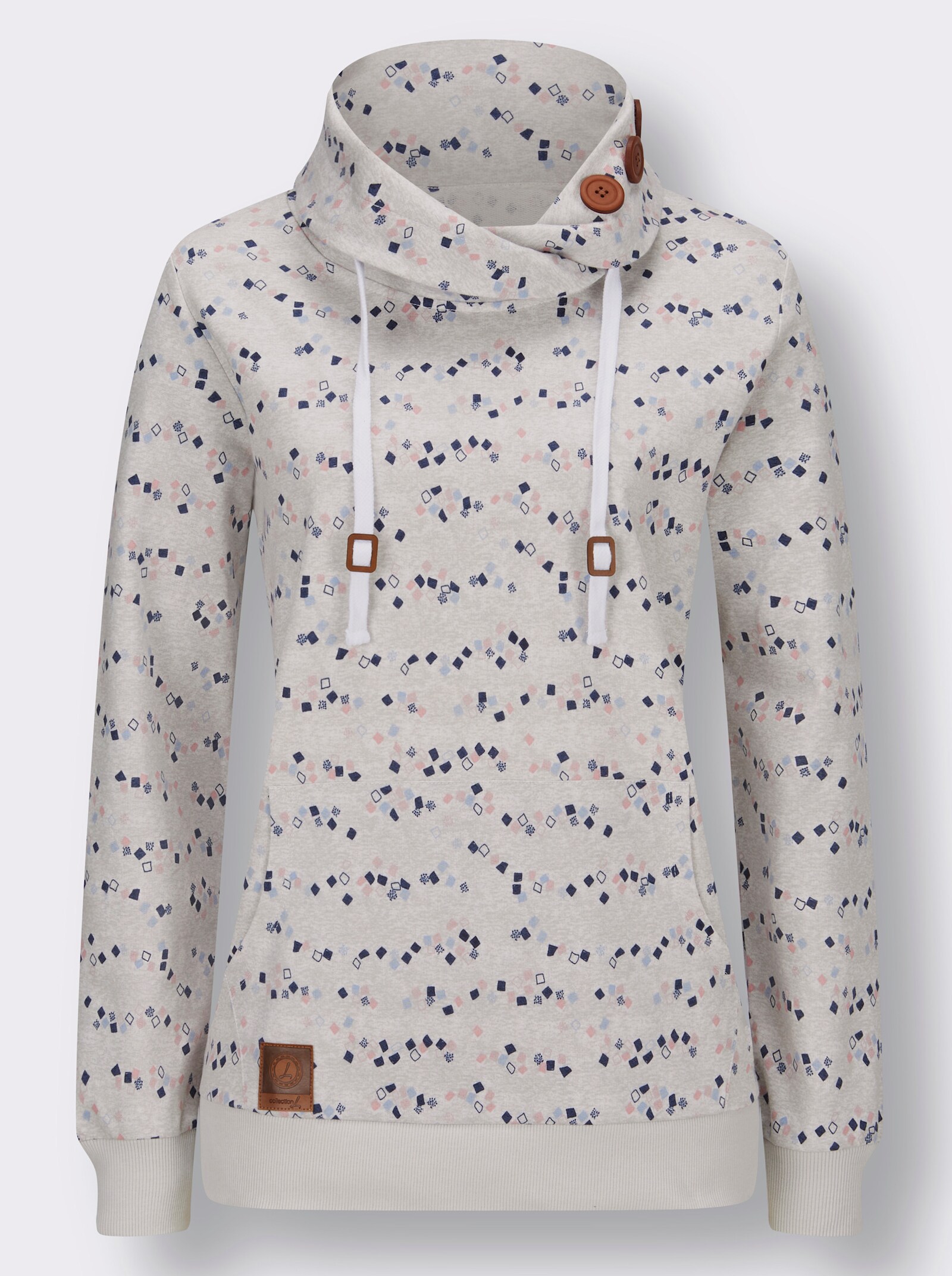 Sweatshirt mit Zierknöpfen - hellgrau-marine-bedruckt