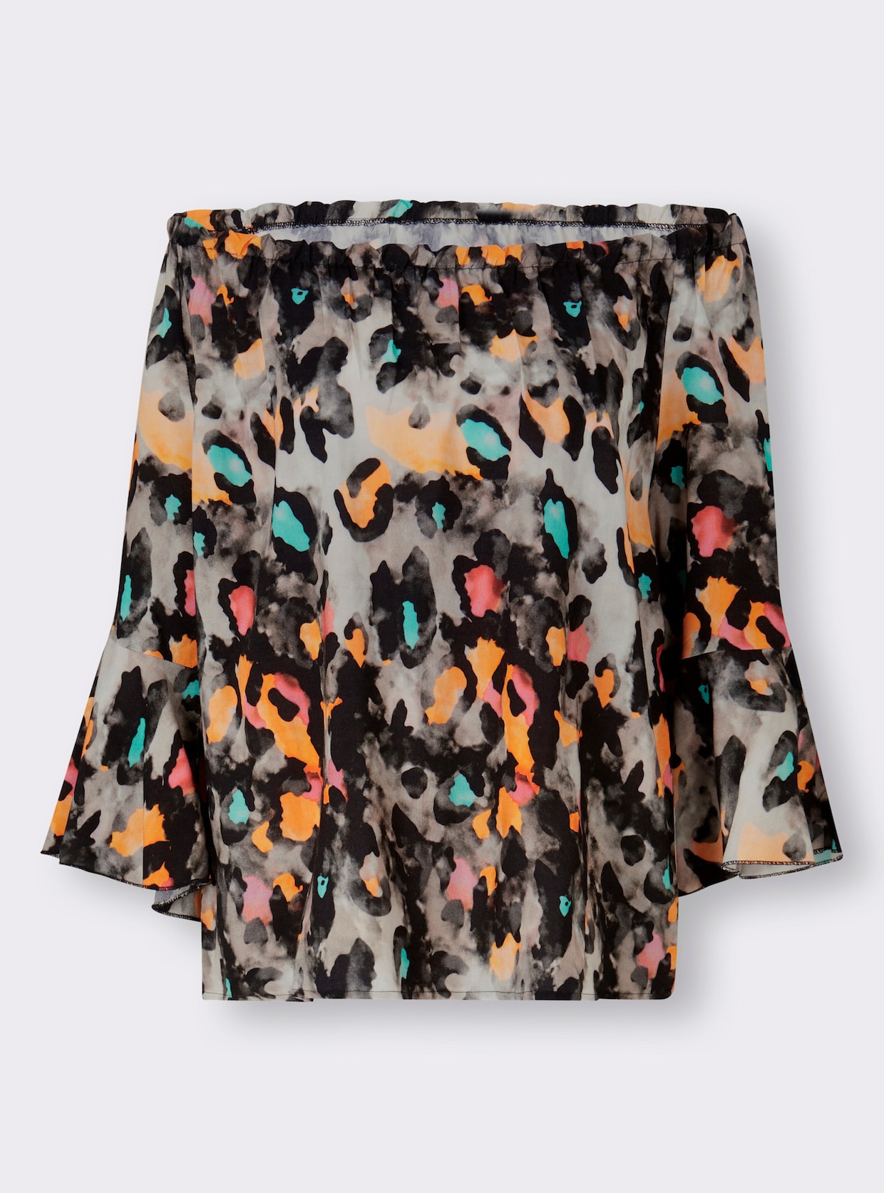 heine Carmenblouse - sesam-mandarijn-bedrukt