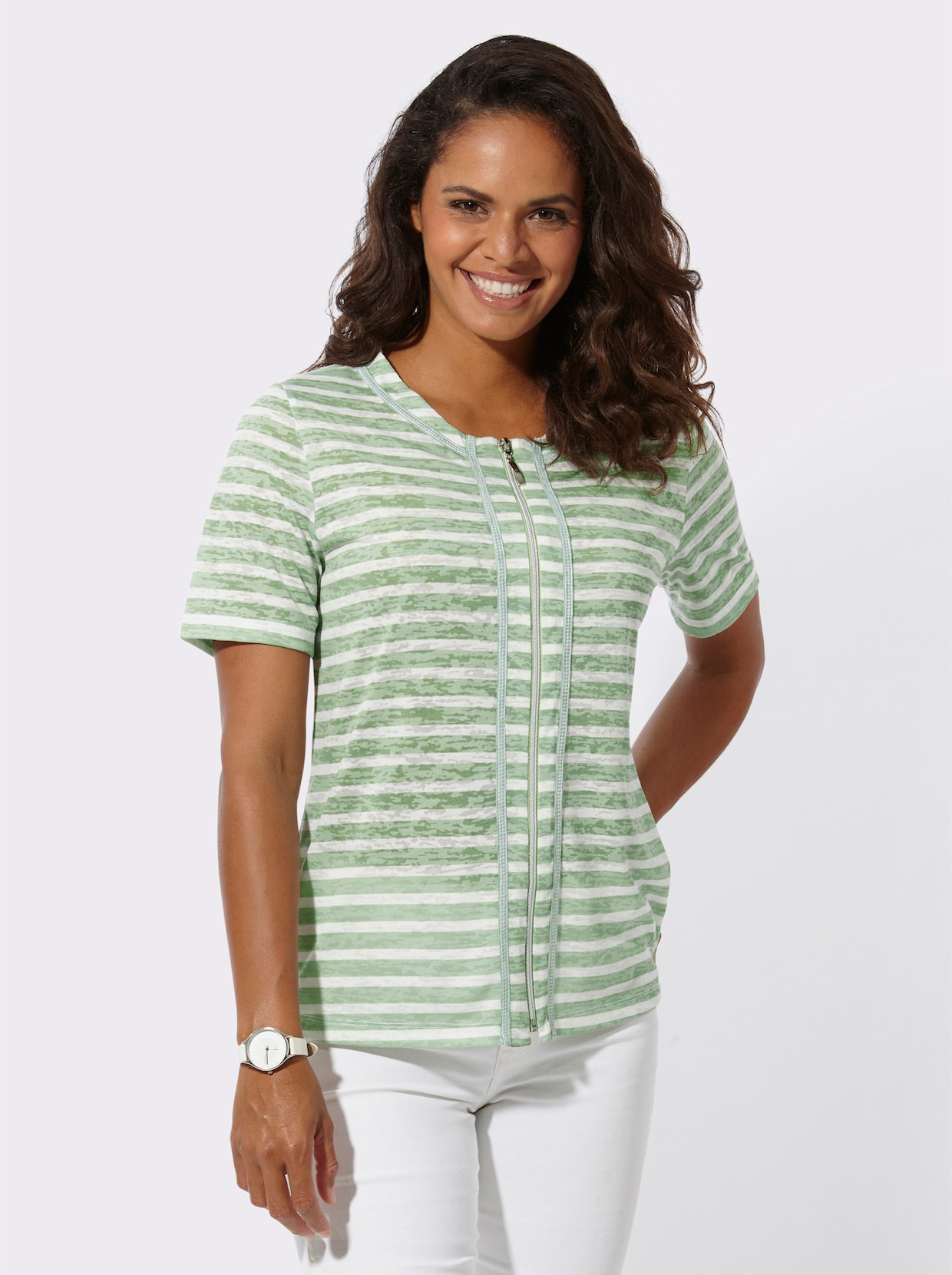 Shirtjasje - eucalyptus/ecru gemêleerd