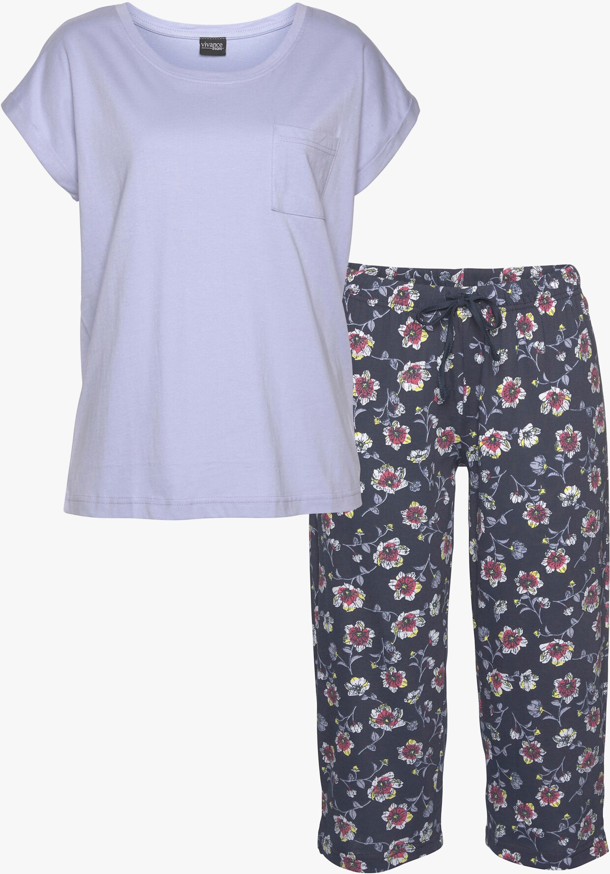 Vivance Dreams Capri-pyjama - donkerblauw gebloemd