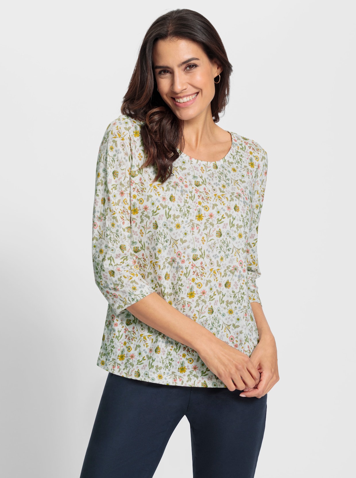 Shirt met 3/4-mouw - ecru/olijf geprint