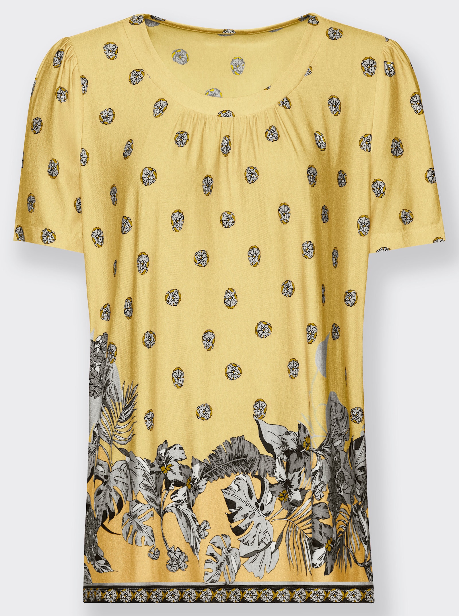 Tuniekshirt met rimpeling bij de hals - citroen bedrukt