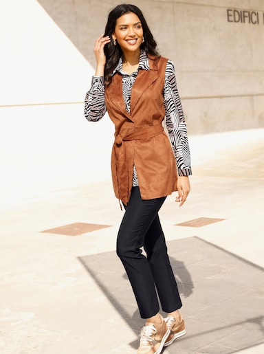 Druckbluse - schwarz-cognac-bedruckt