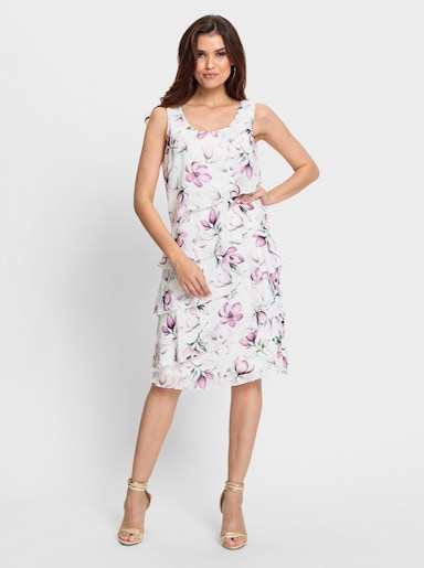Druckkleid im Lagenlook - orchidee-ecru-bedruckt