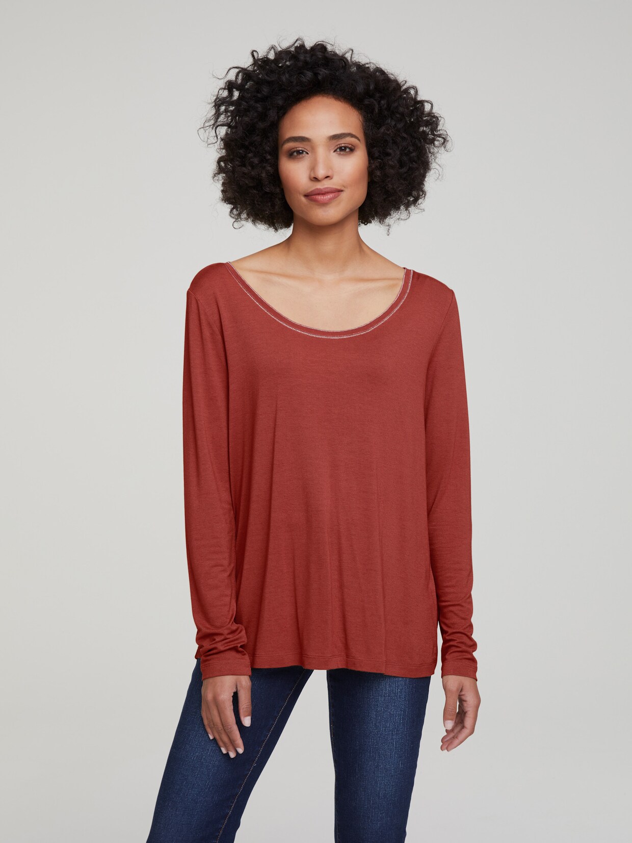 heine Rundhals-Shirt - karminrot