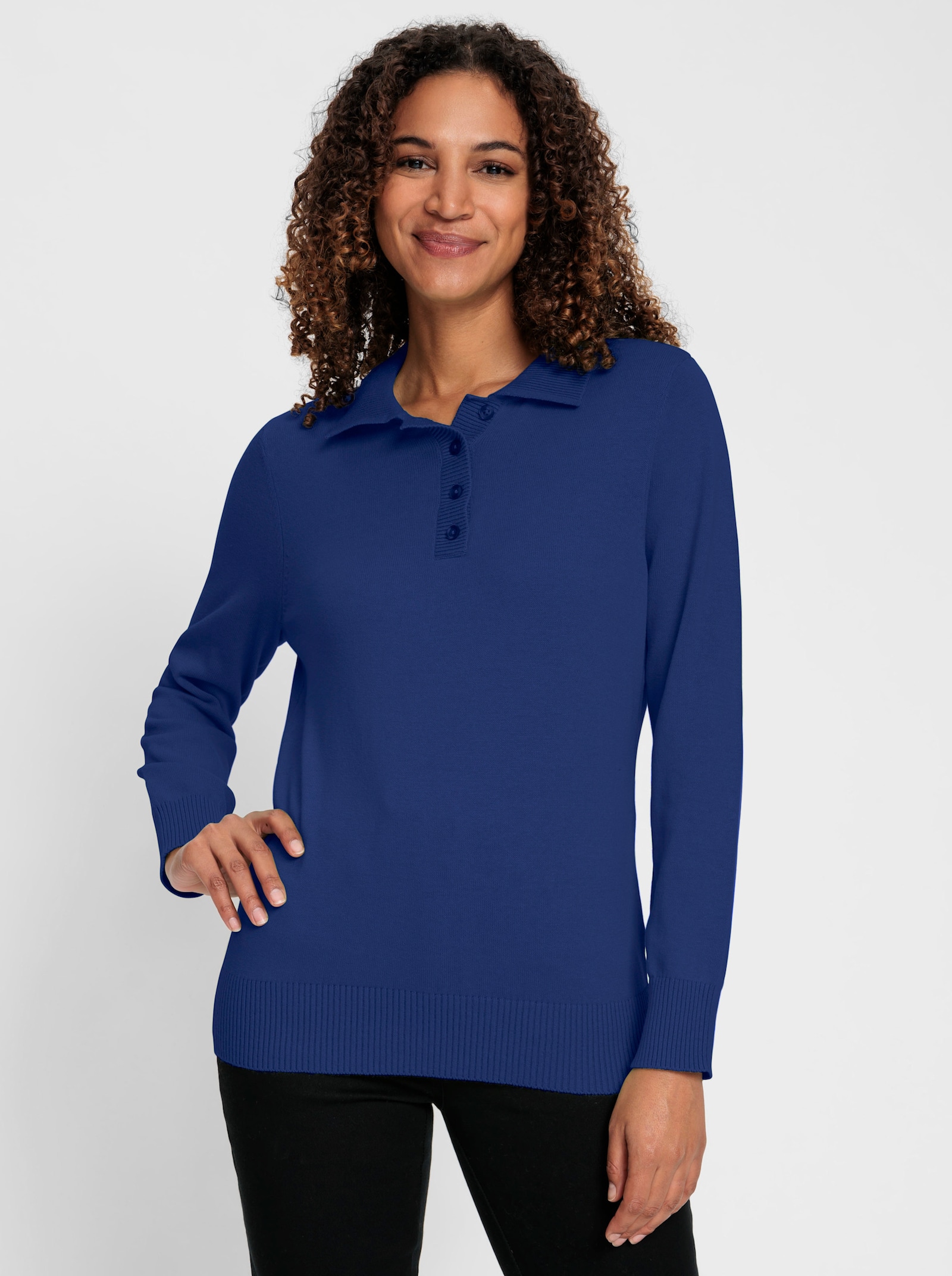 Polopullover mit kurzer Knopfleiste - royalblau
