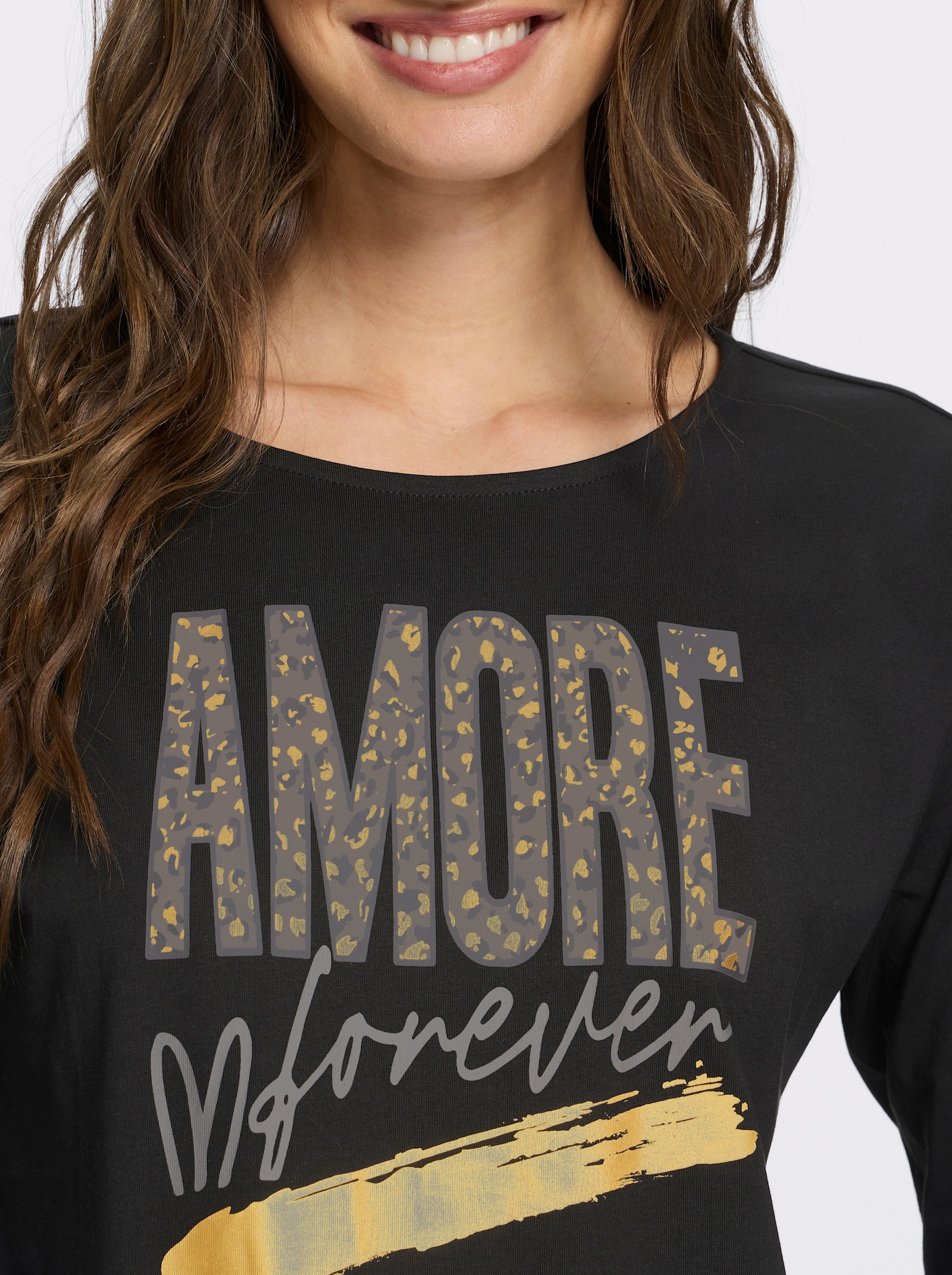 Langarmshirt mit goldfarbenem Amore-Print - schwarz-taupe