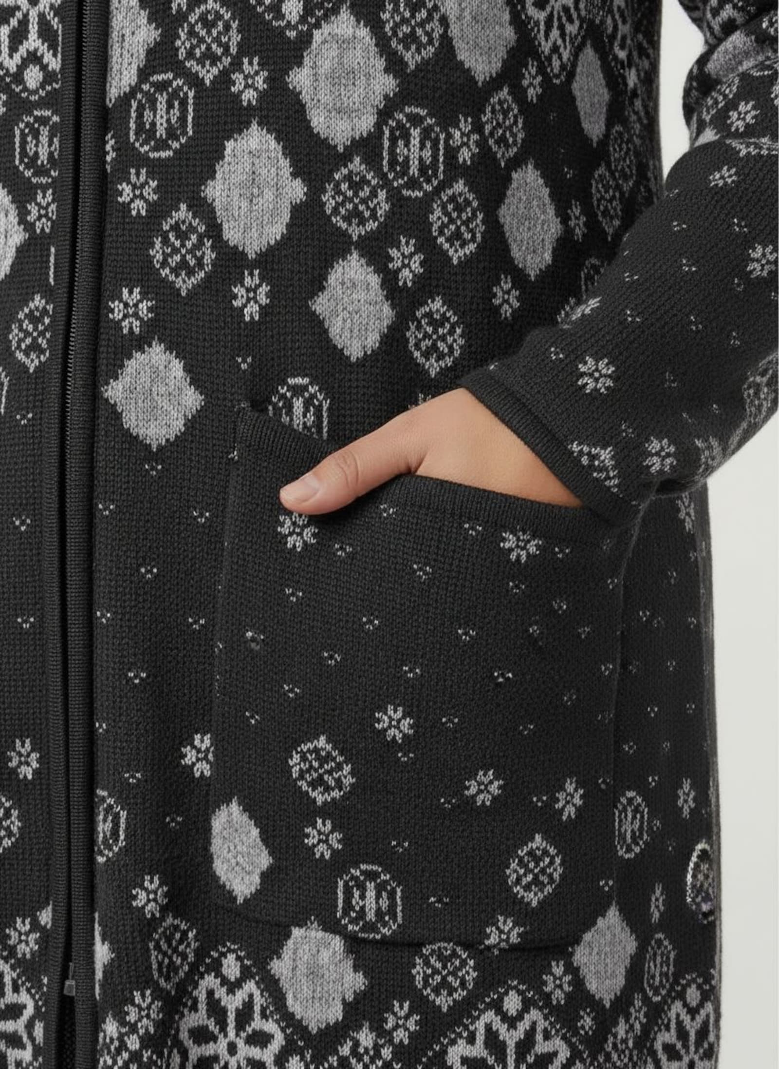 Longstrickjacke mit Jacquard-Strickmuster - schwarz-gemustert