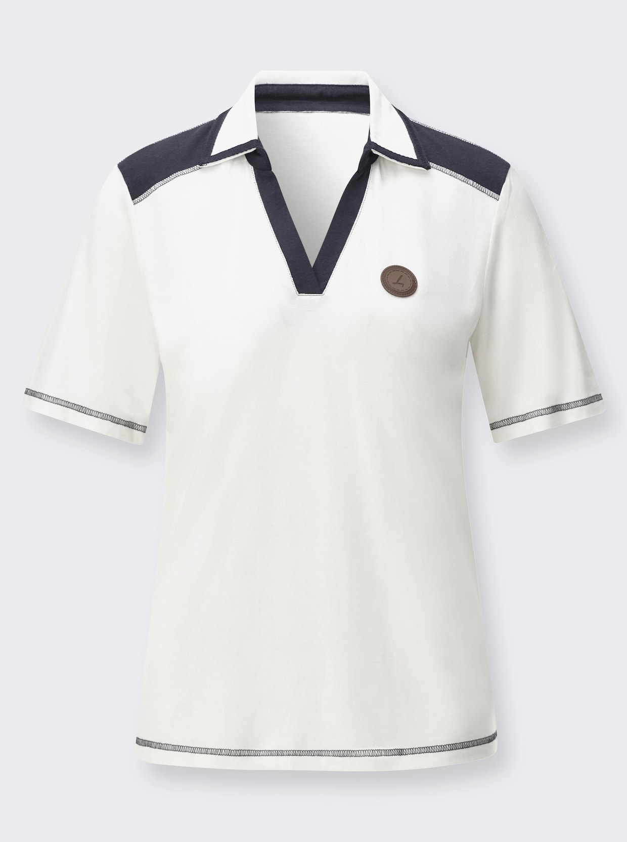 Kurzarmshirt - ecru-marine