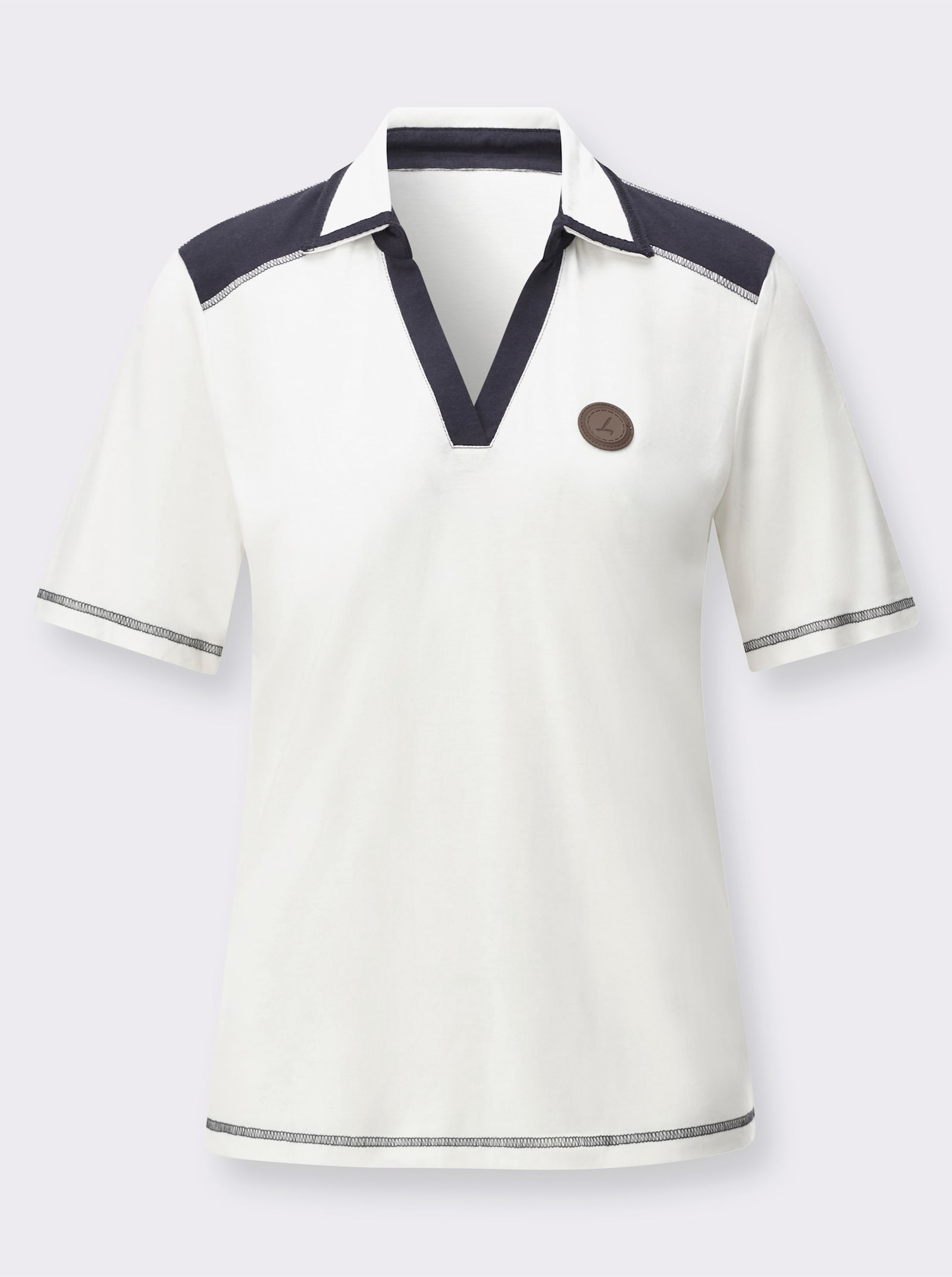 Kurzarmshirt mit Kontrastnähten - ecru-marine