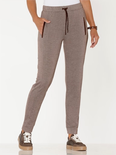 Jerseybroek  in een gemêleerde look - choco/ecru gemêleerd