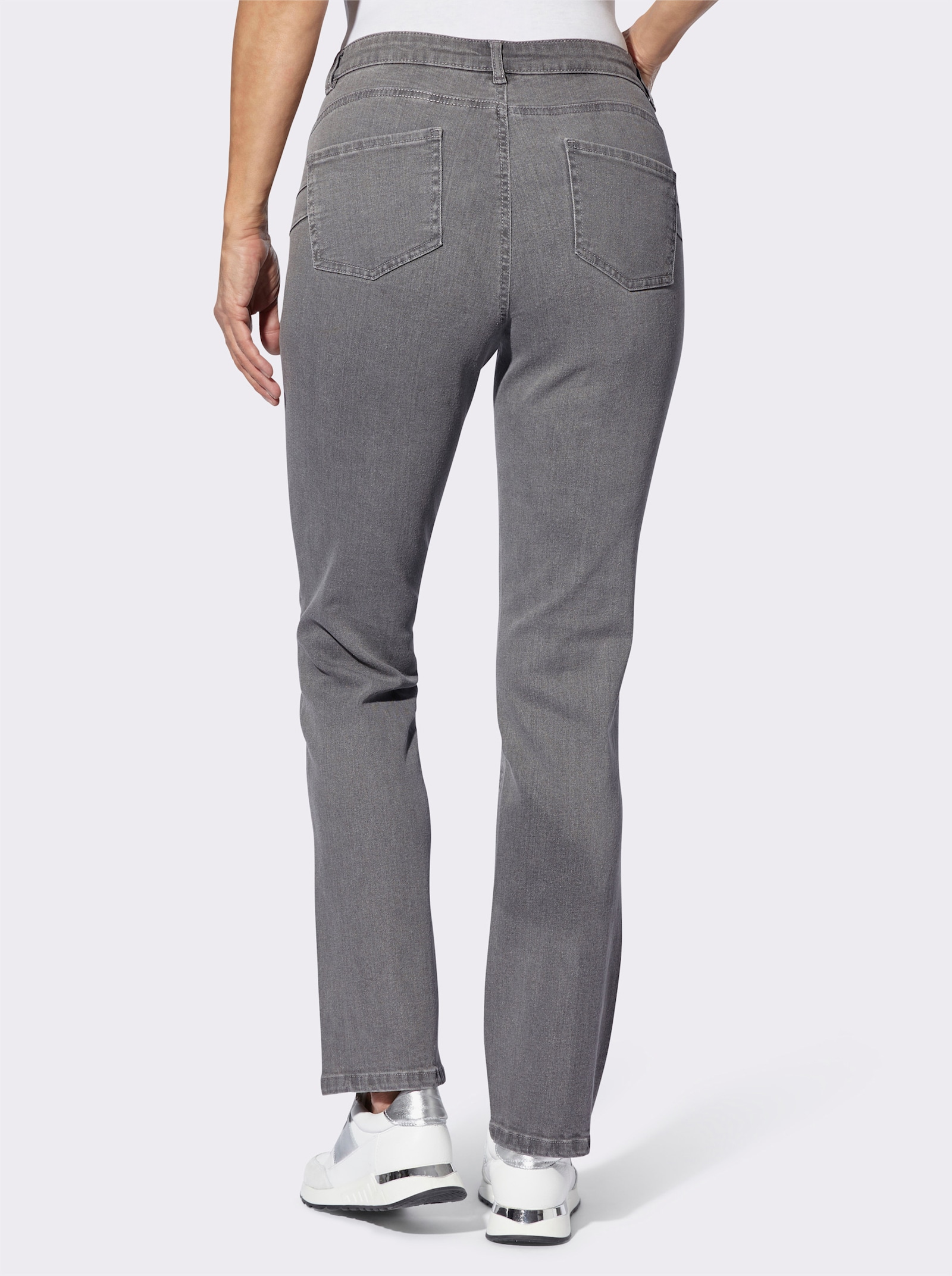 Push-up-Jeans mit Reißverschluss-Taschen - grey denim