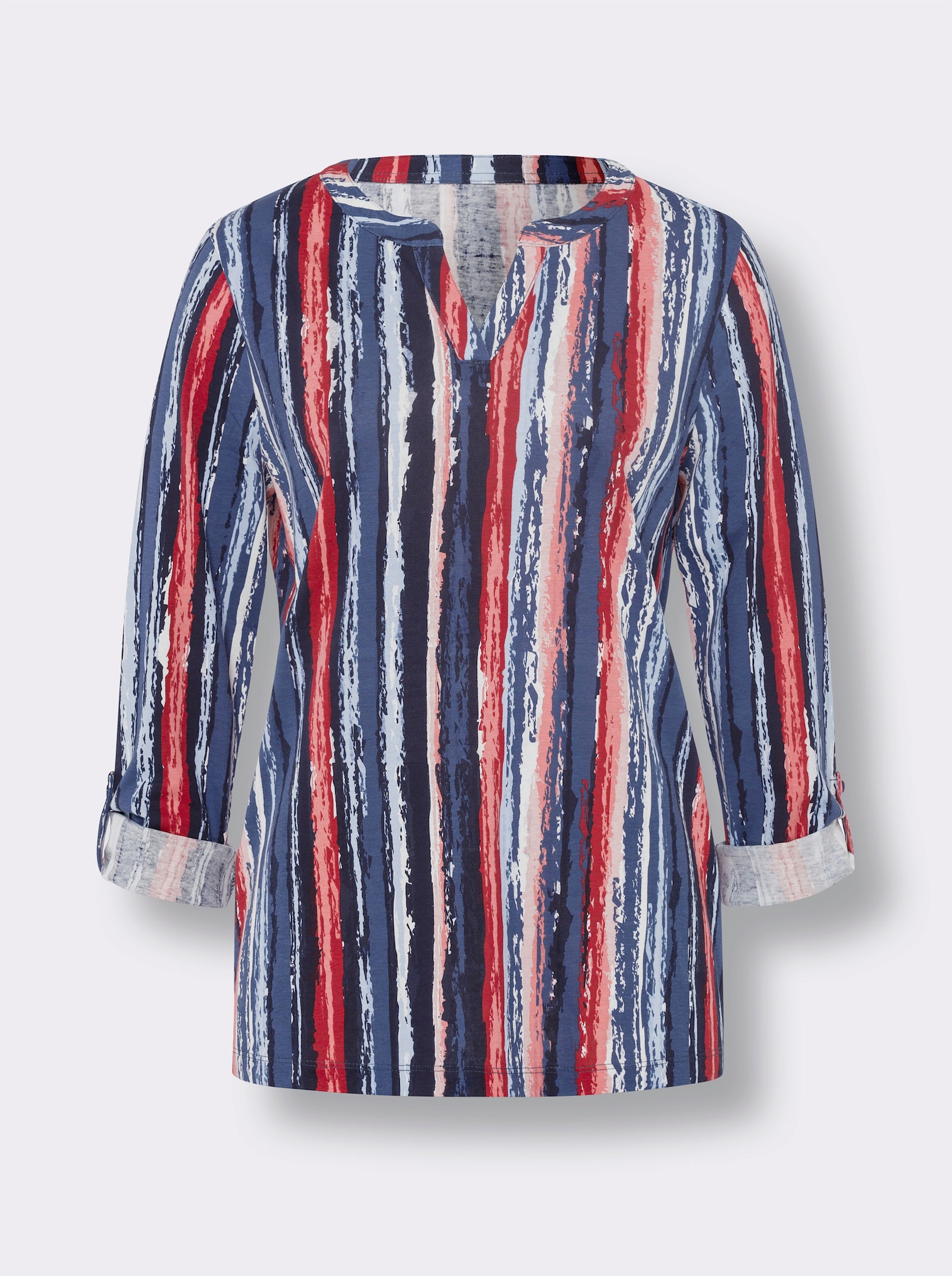 Langarmshirt mit Krempelärmel - marine-erdbeere-bedruckt