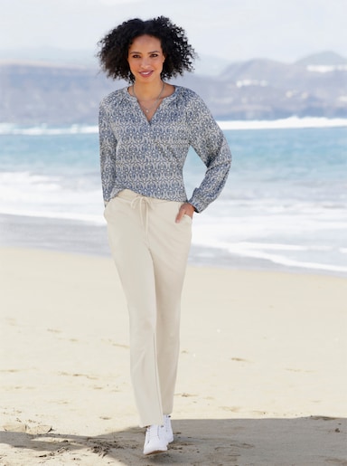 heine Schlupfbluse - sand-rauchblau-bedruckt