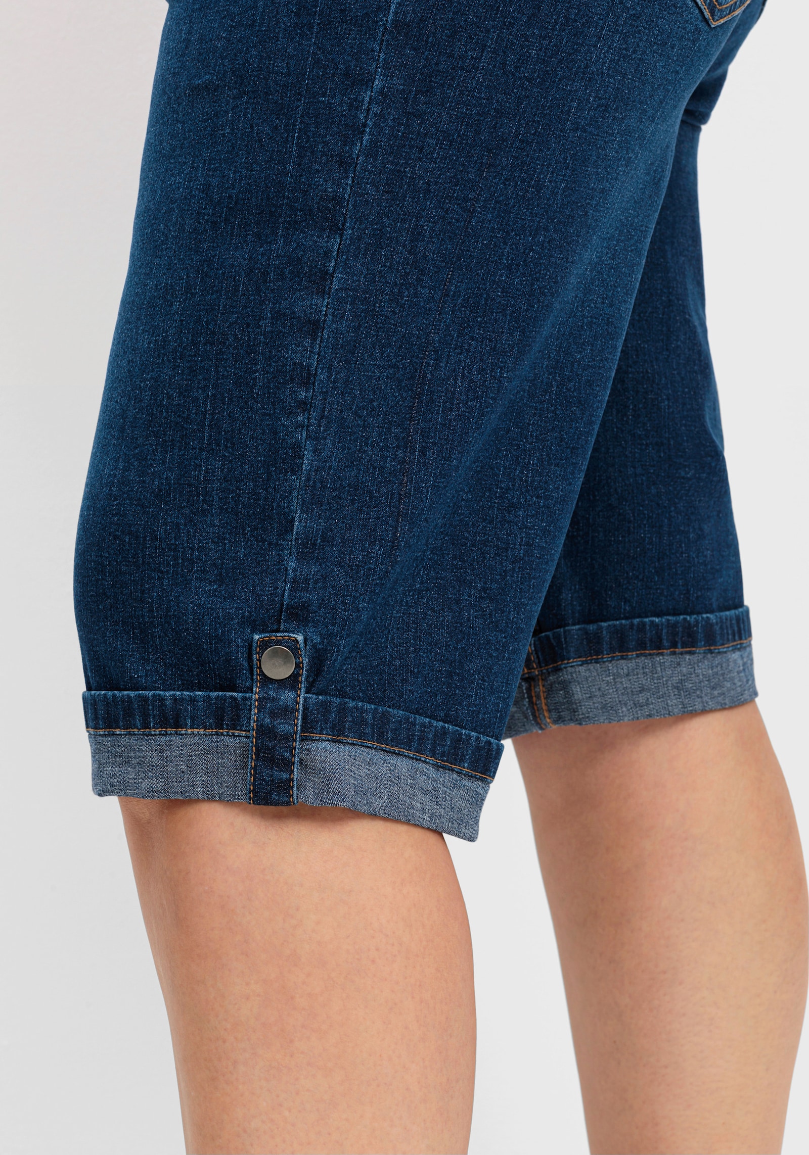 sheego Jeansbermuda met vaste omslag - blue denim