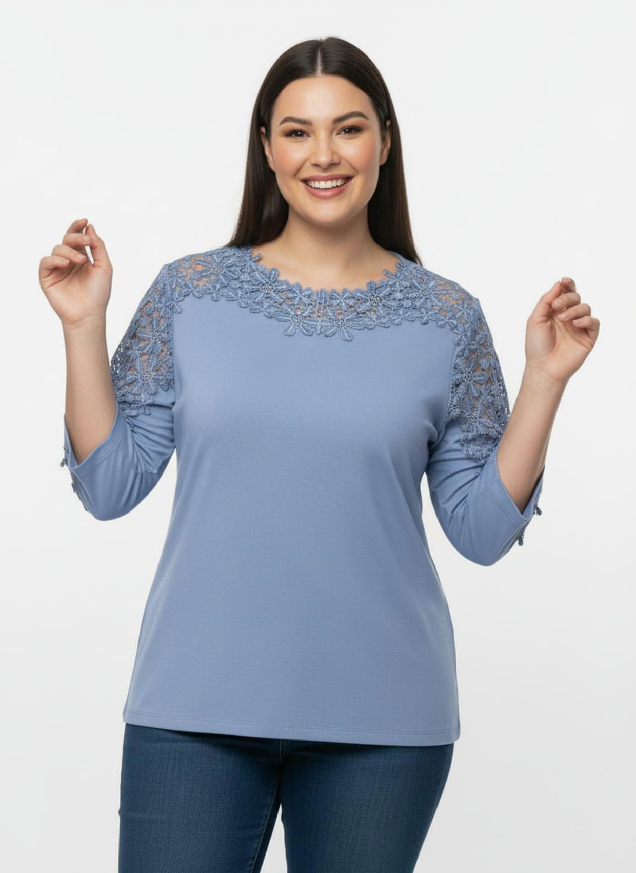 Spitzenshirt mit U-Boot-Ausschnitt - bleu