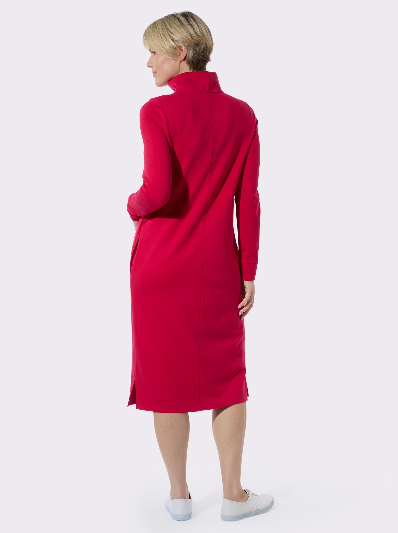 Jerseykleid mit Saumschlitzen - rot