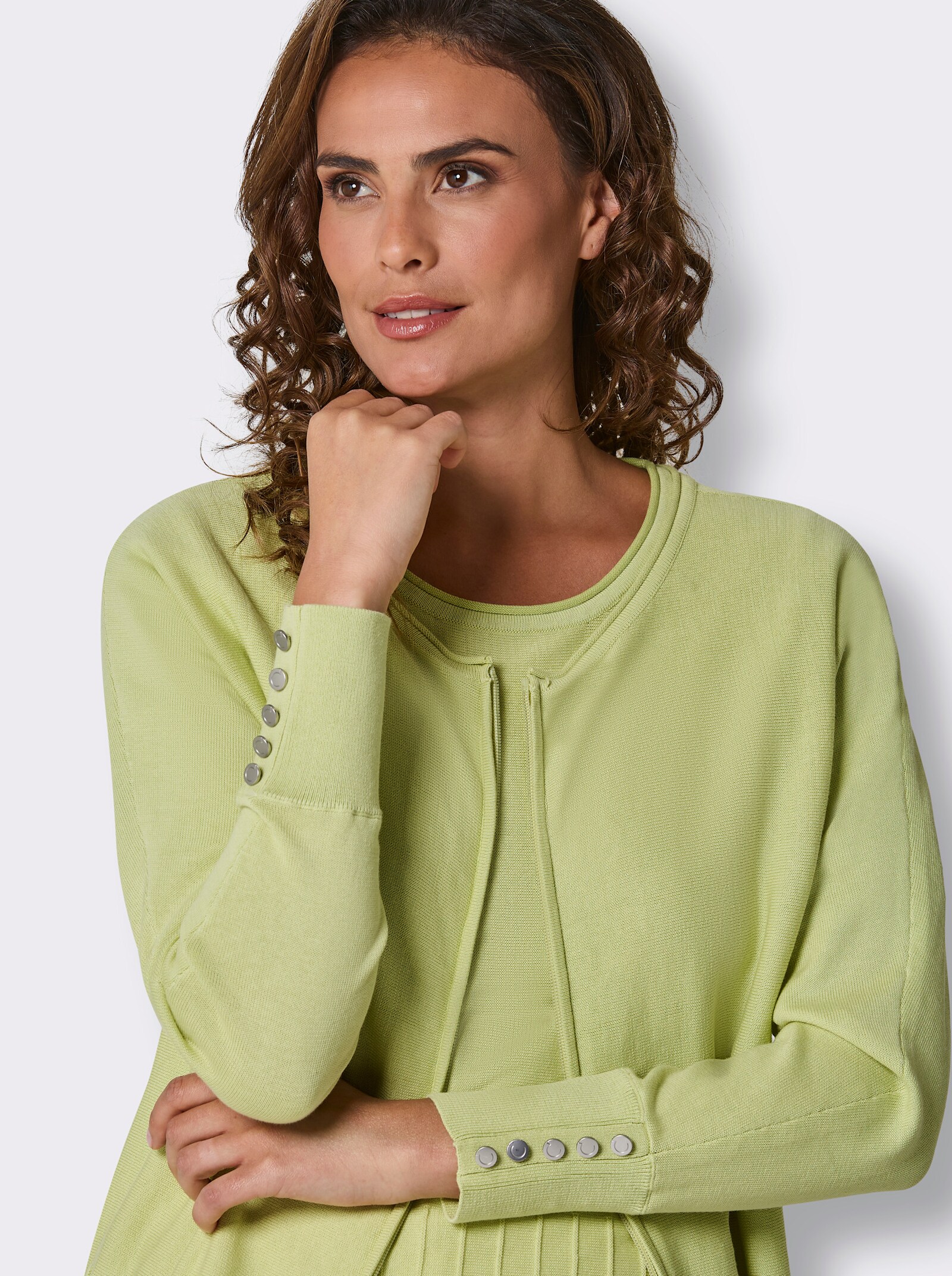 CREATION L PREMIUM Feinstrickjacke mit Fledermaus-Ärmeln - pistazie