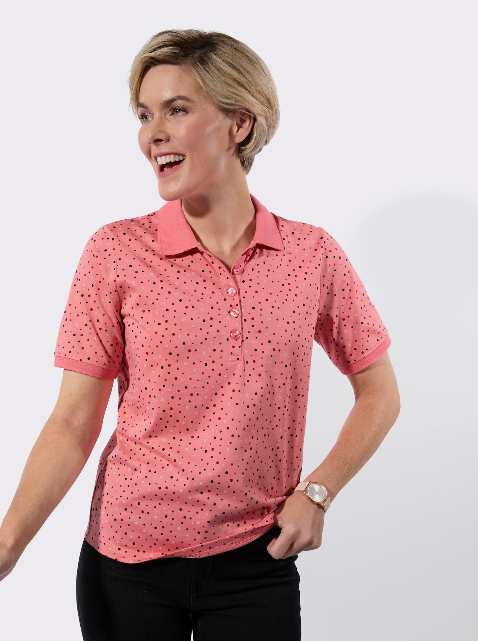 Polokošile s puntíkovým vzorem - plameňáková-tmavěčervená-puntík