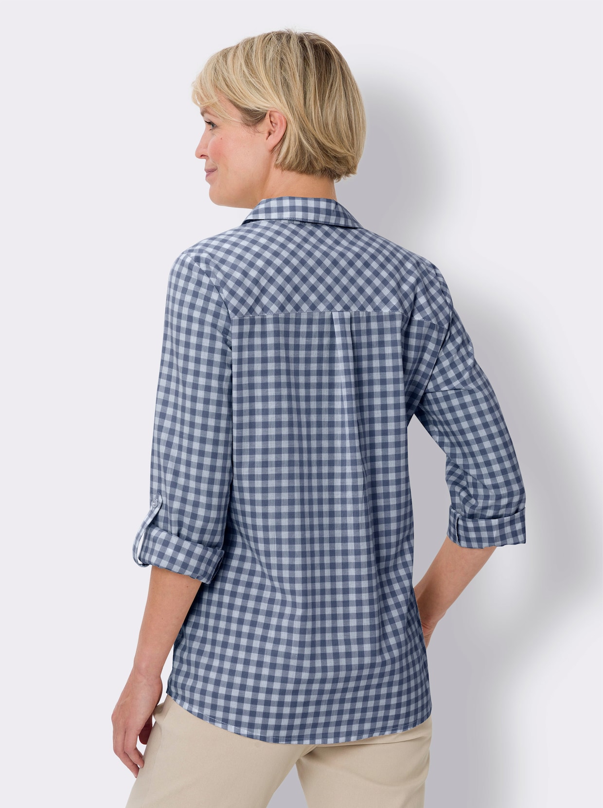 Longline blouse - jeansblauw/wit geruit