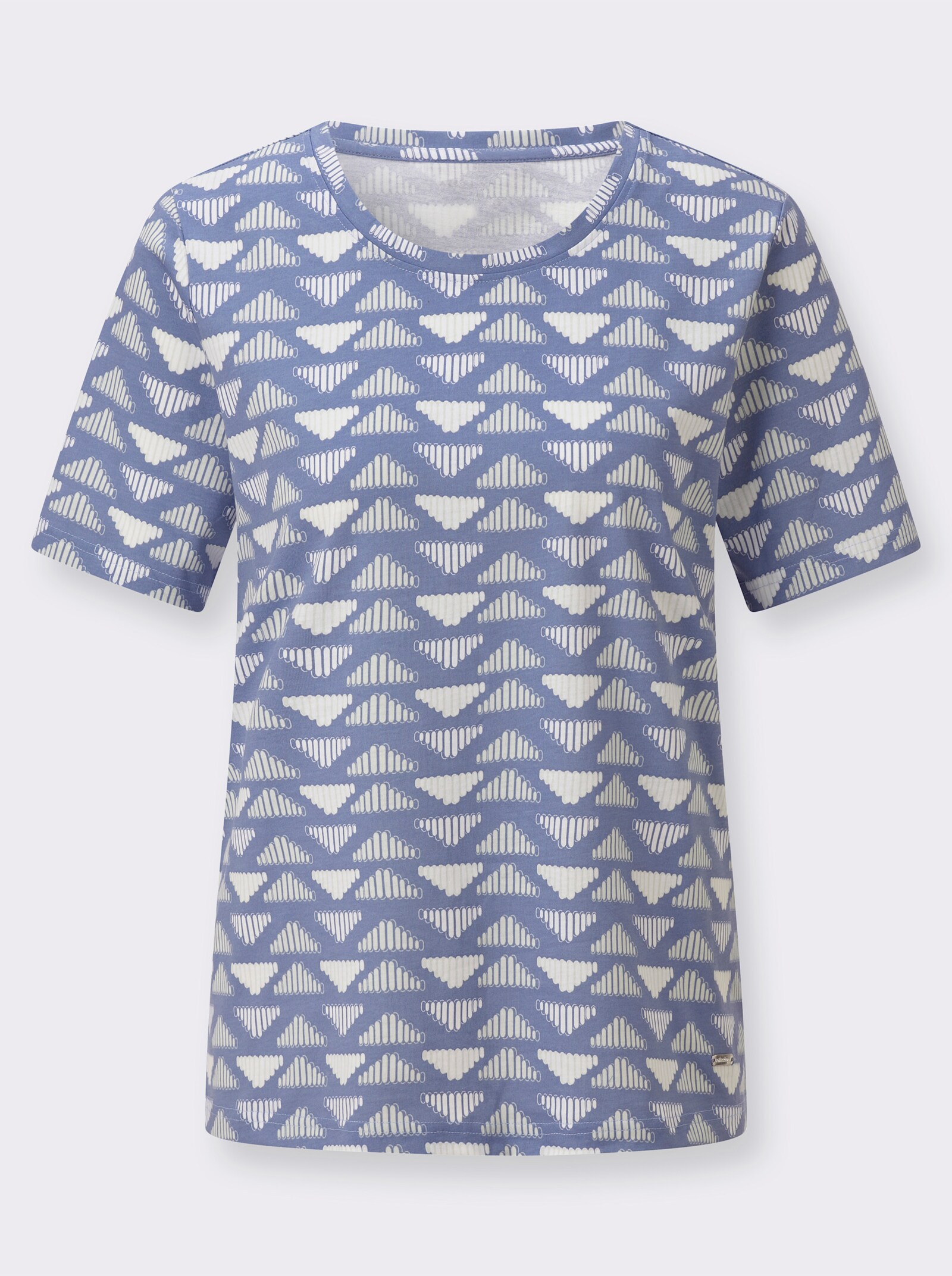 Kurzarmshirt aus reiner Baumwolle - taubenblau-zartmint-gemustert