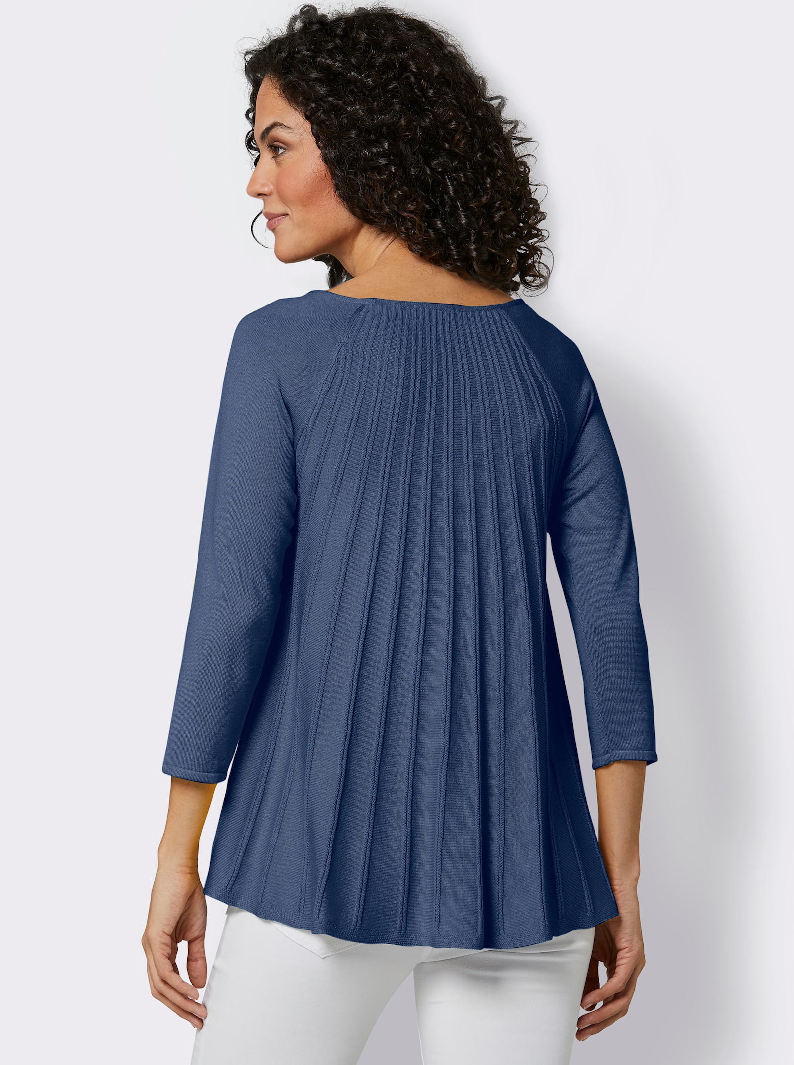 CREATION L PREMIUM 3/4 Arm-Pullover in Plissee-Optik - jeansblau