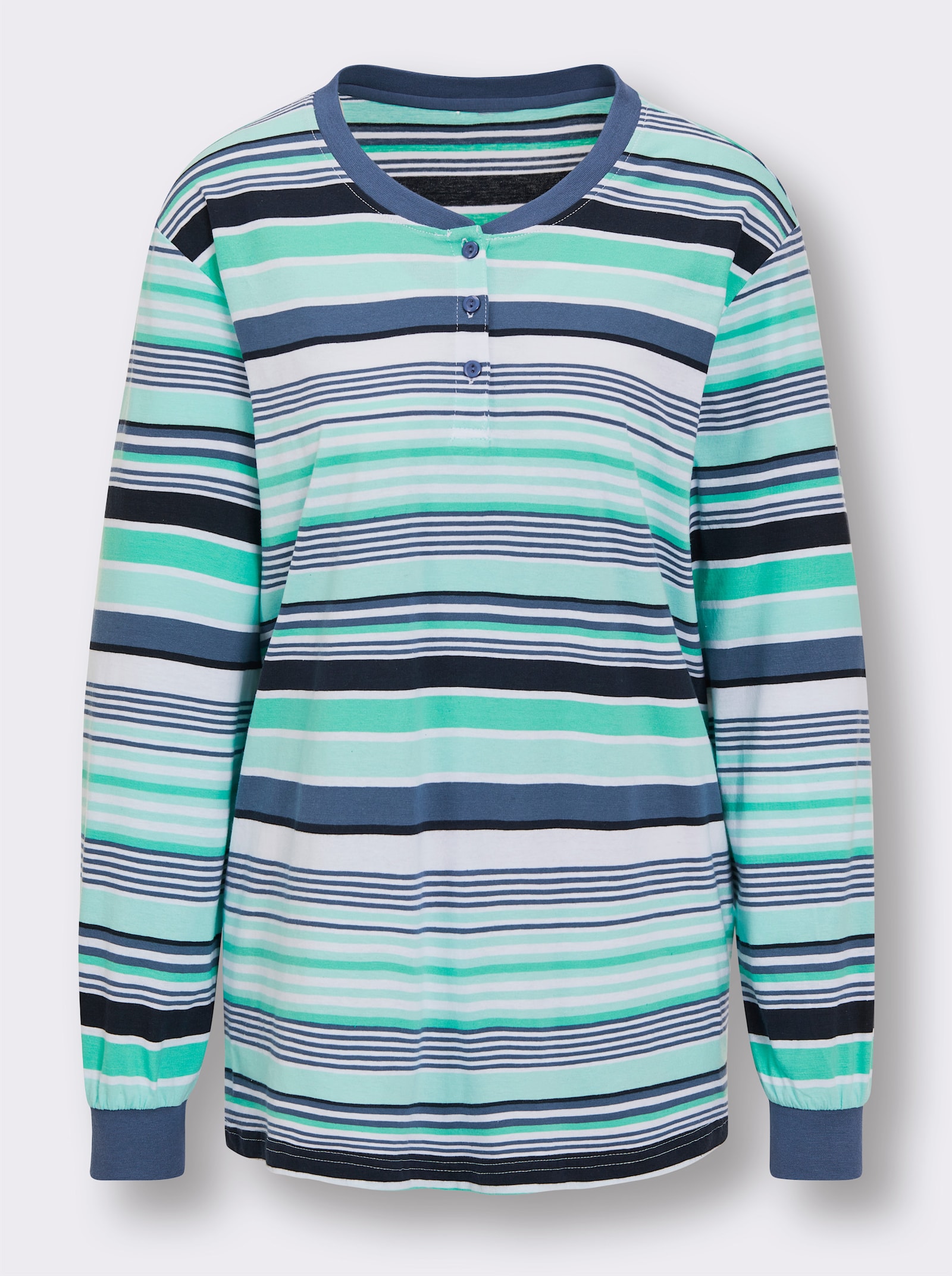 wäschepur Schlafanzug in 2 Qualitäten erhältlich - jeansblau-mint-geringelt